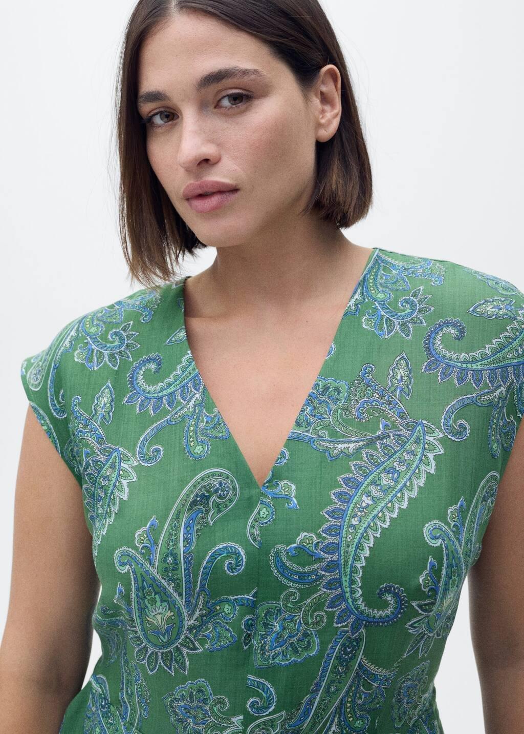 Green Paisley Ramie Dress, , large image number 2