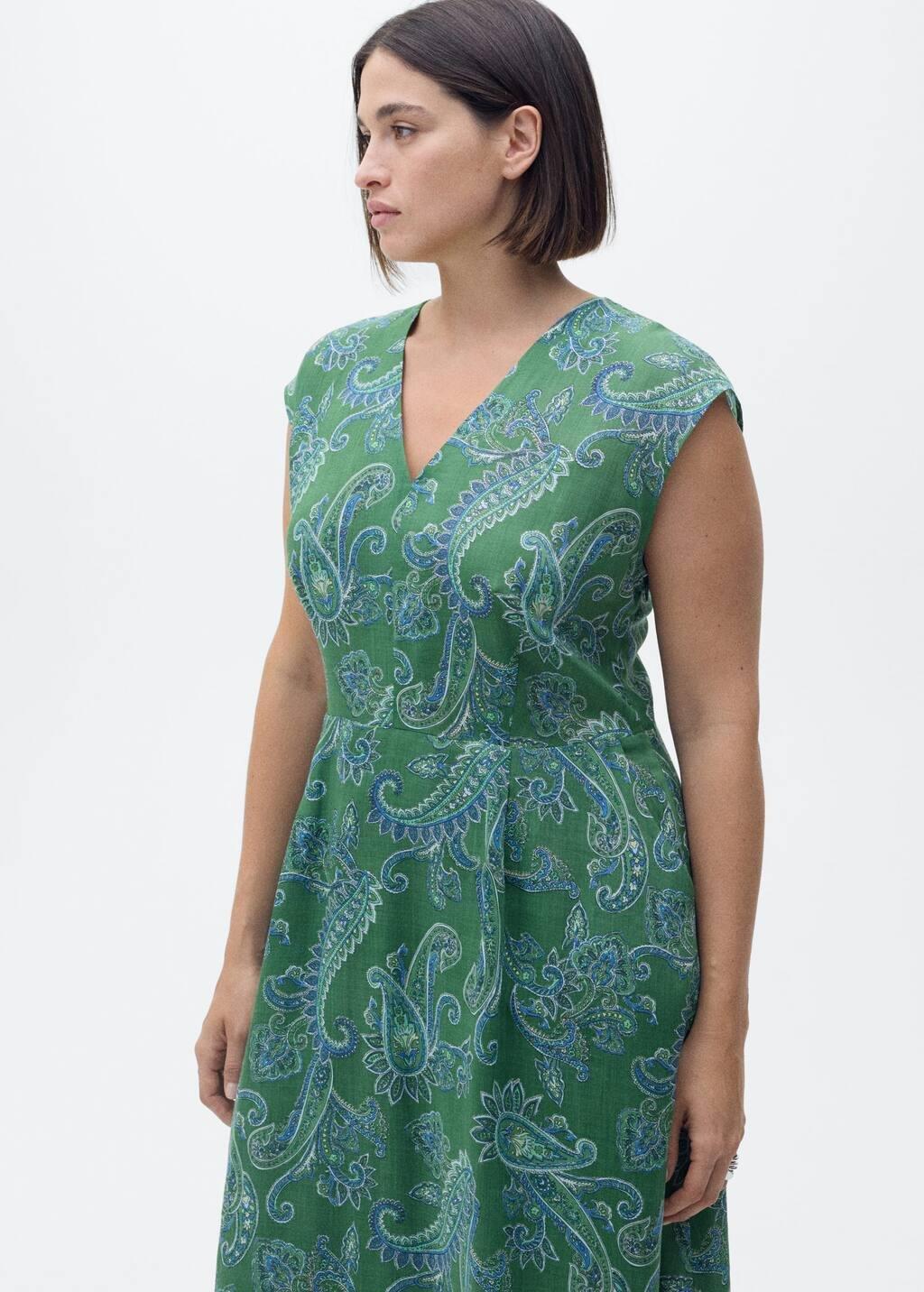 Green Paisley Ramie Dress, , large image number 4