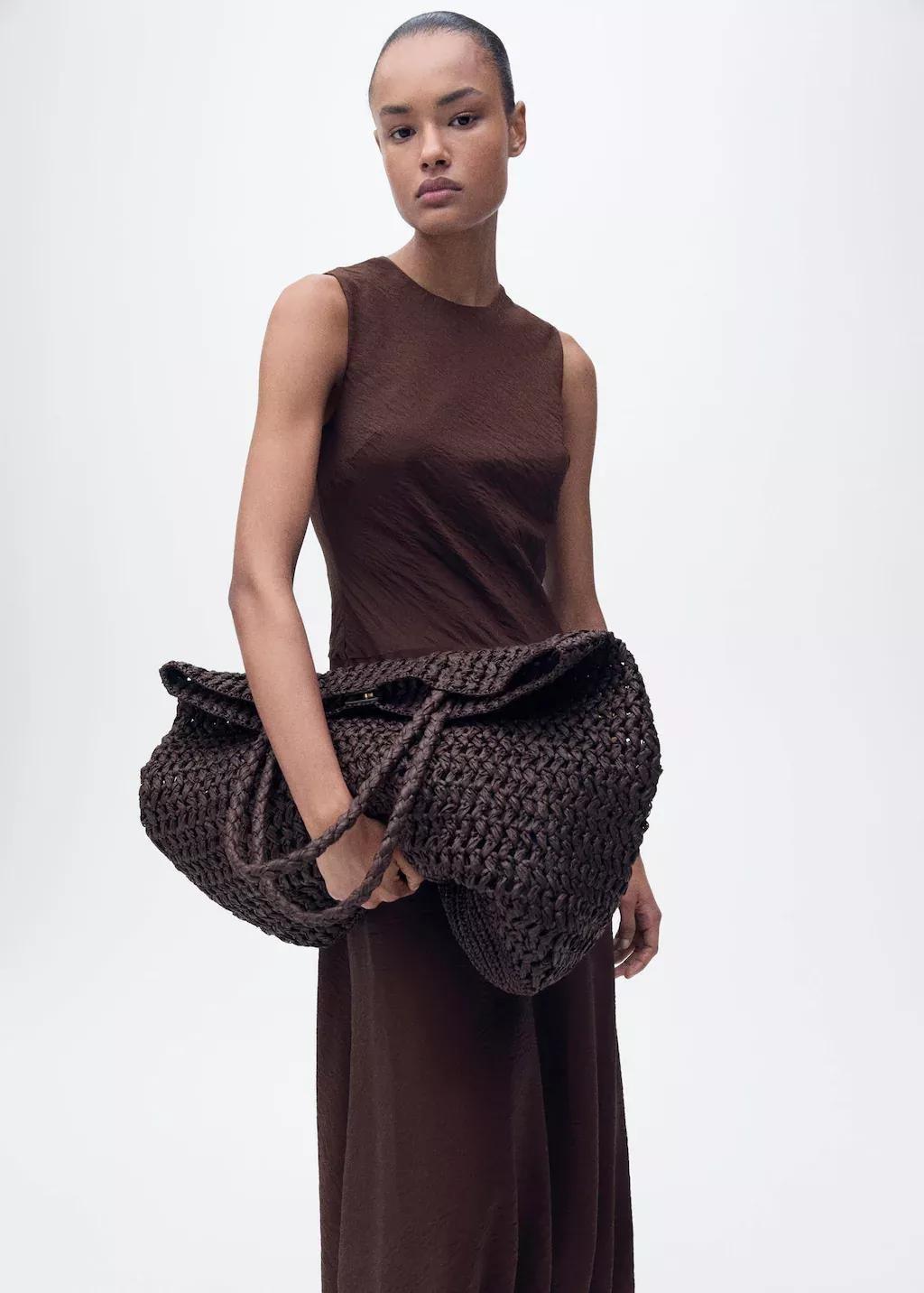 Brown Puffed Hem Midi Dress, , large image number 0