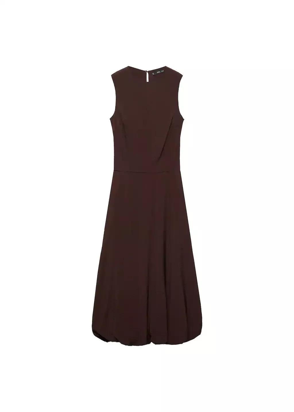 Brown Puffed Hem Midi Dress, , large image number 4
