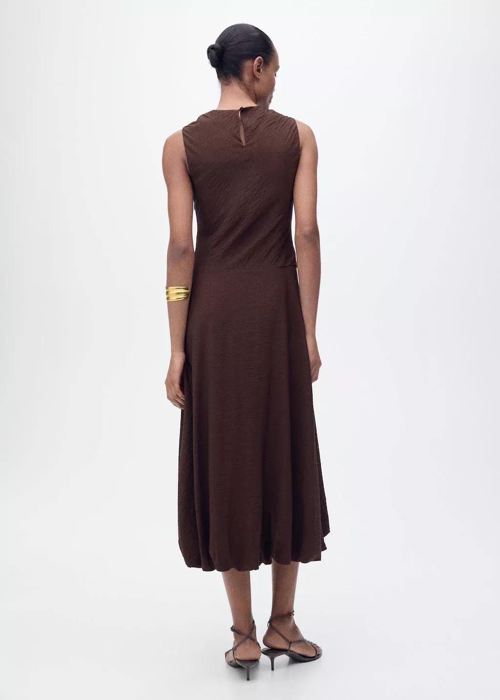Brown Puffed Hem Midi Dress, , large image number 5