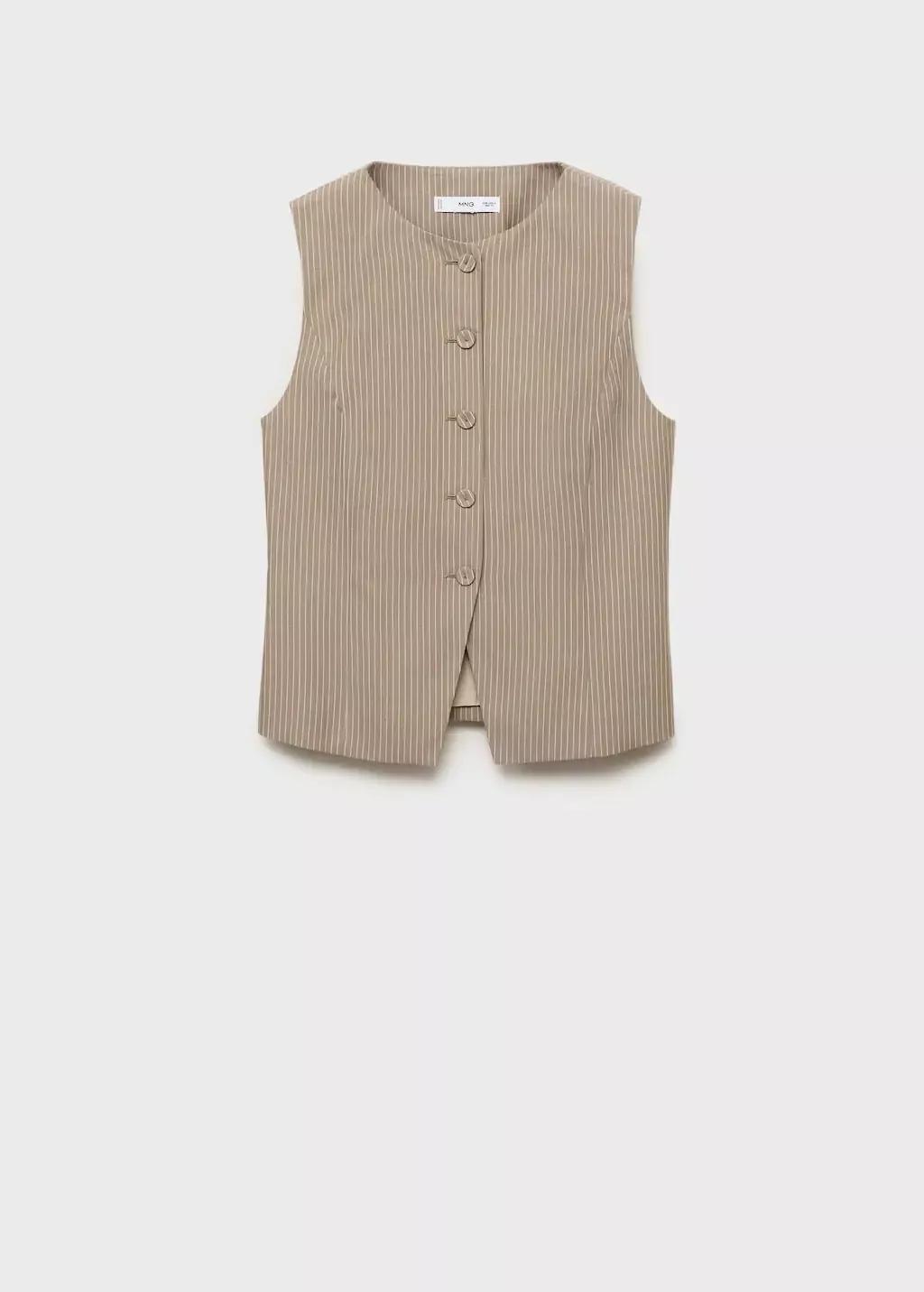 MEDIUM BROWN Striped lyocell suit waistcoat, , large image number 3