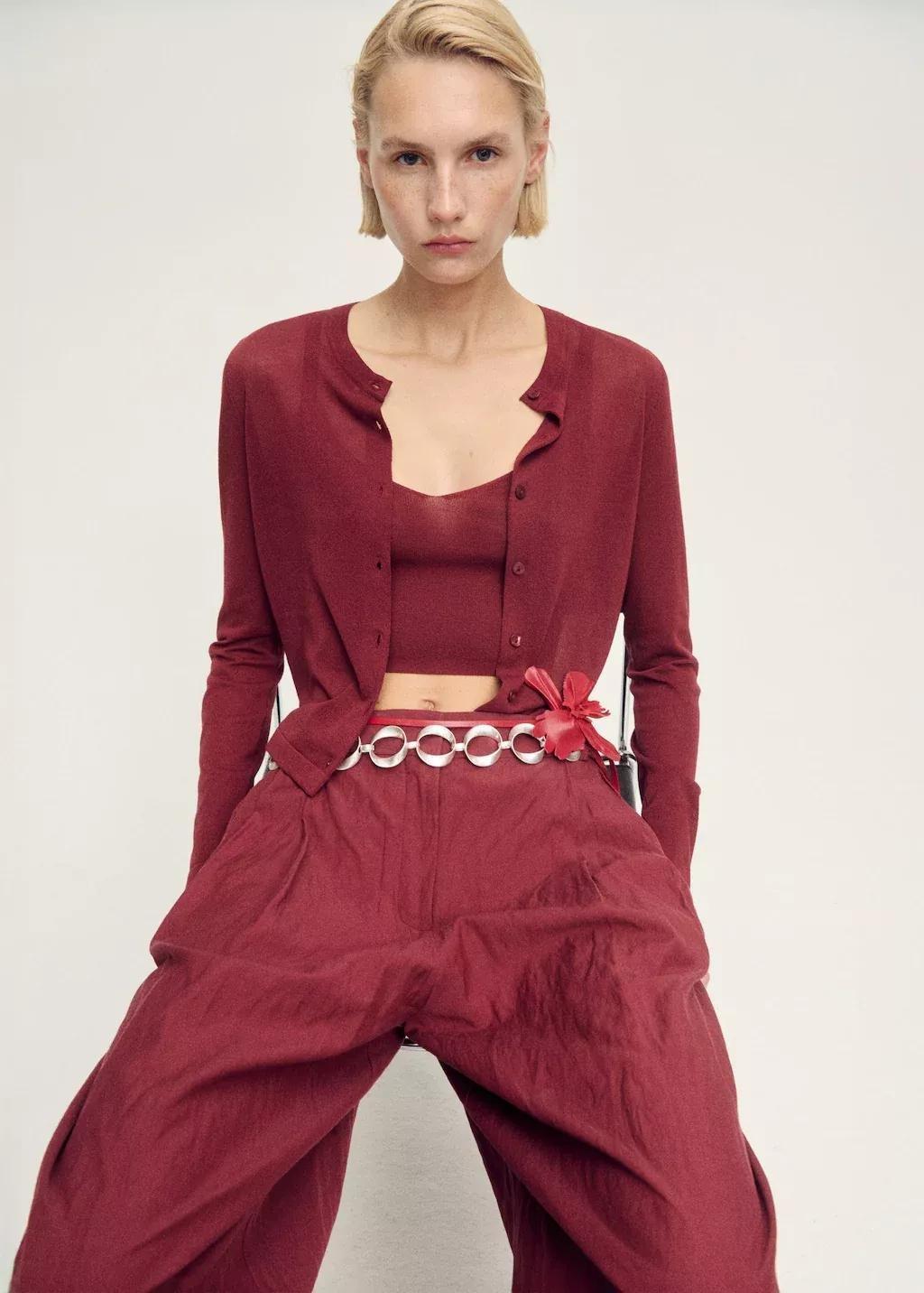Red Fine Knit Crop Top, , large image number 2