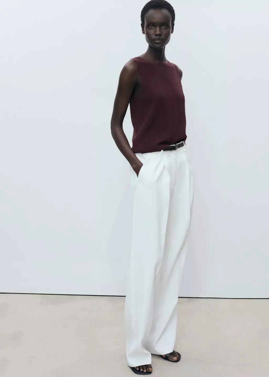 Brown Fine Ribbed Knit Top, , large image number 2