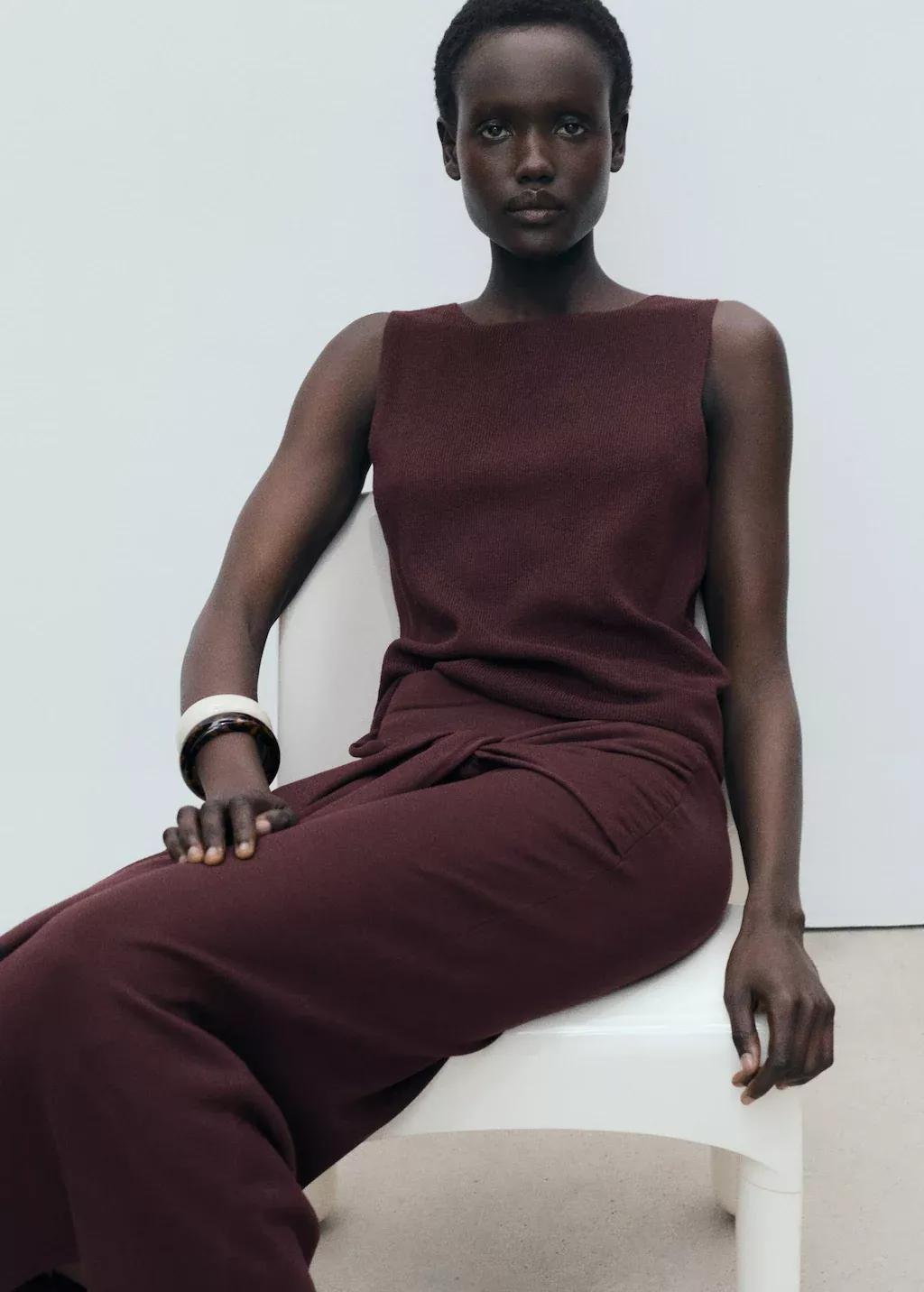 Brown Fine Ribbed Knit Top, , large image number 4