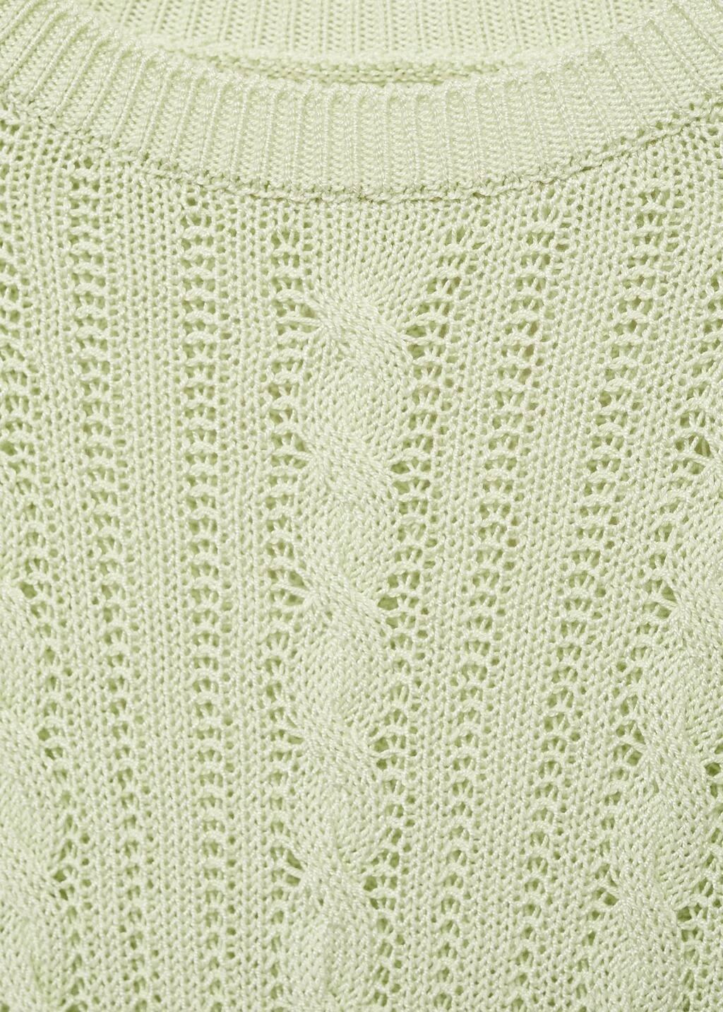 Green Short-Sleeved Cable-Knit Sweater, , large image number 4