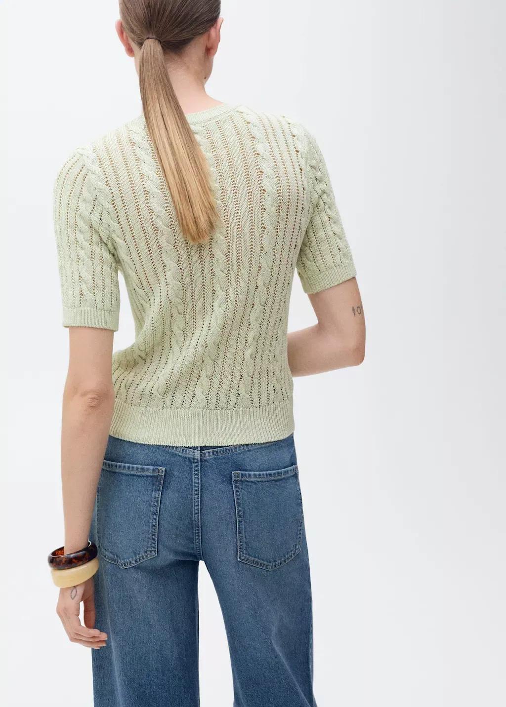 Green Short-Sleeved Cable-Knit Sweater, , large image number 5