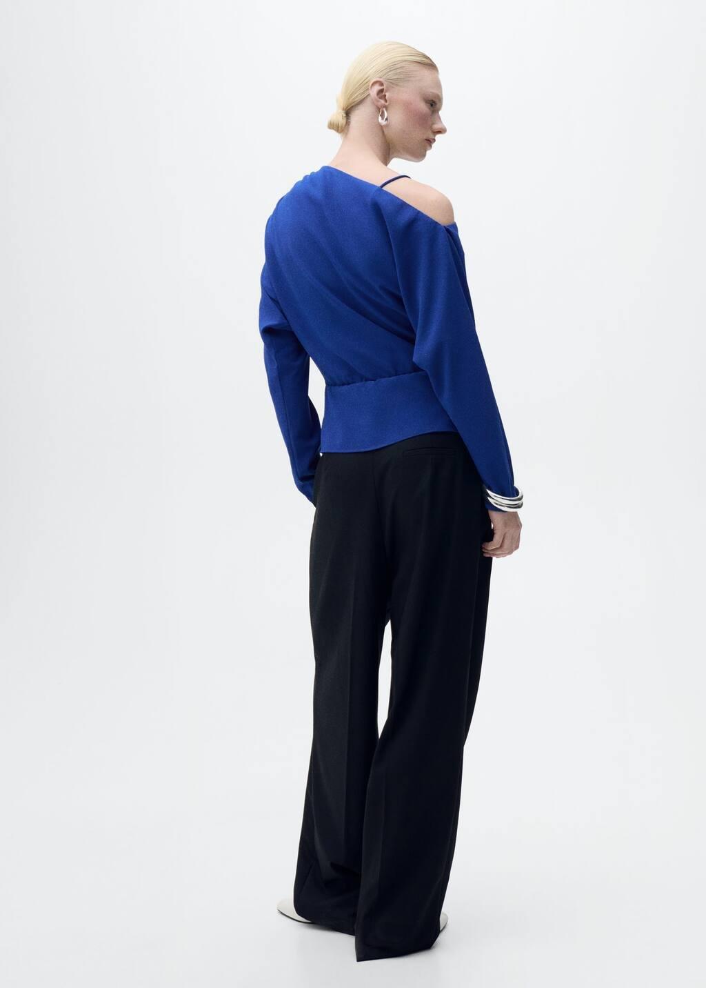 Blue Asymmetrical Gathered Blouse, , large image number 5