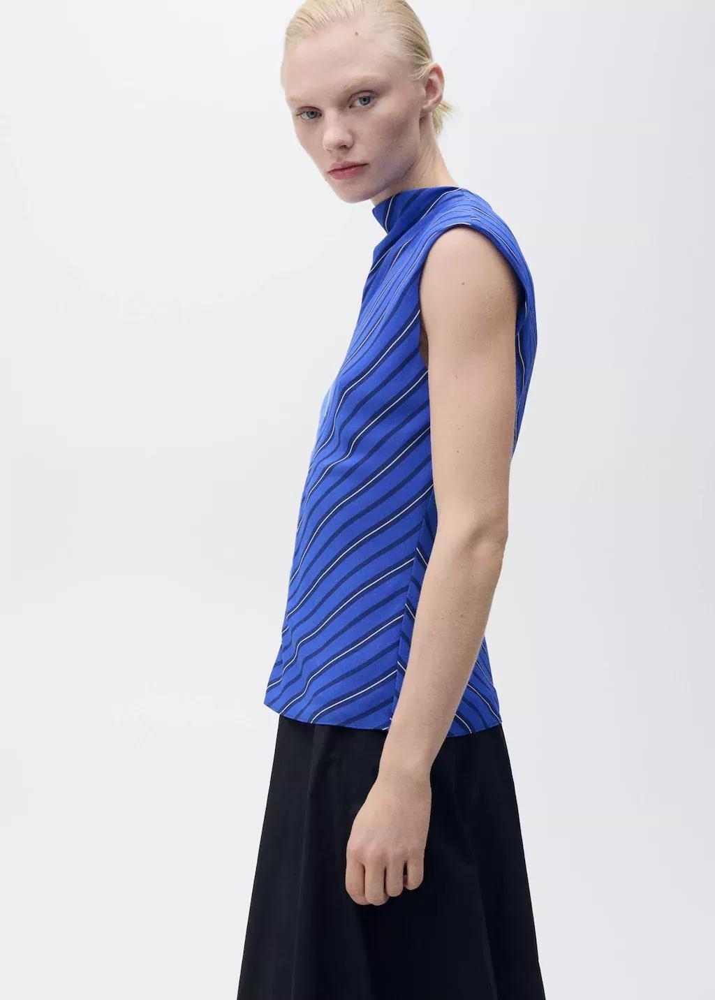 MEDIUM BLUE Combined striped blouse, , medium