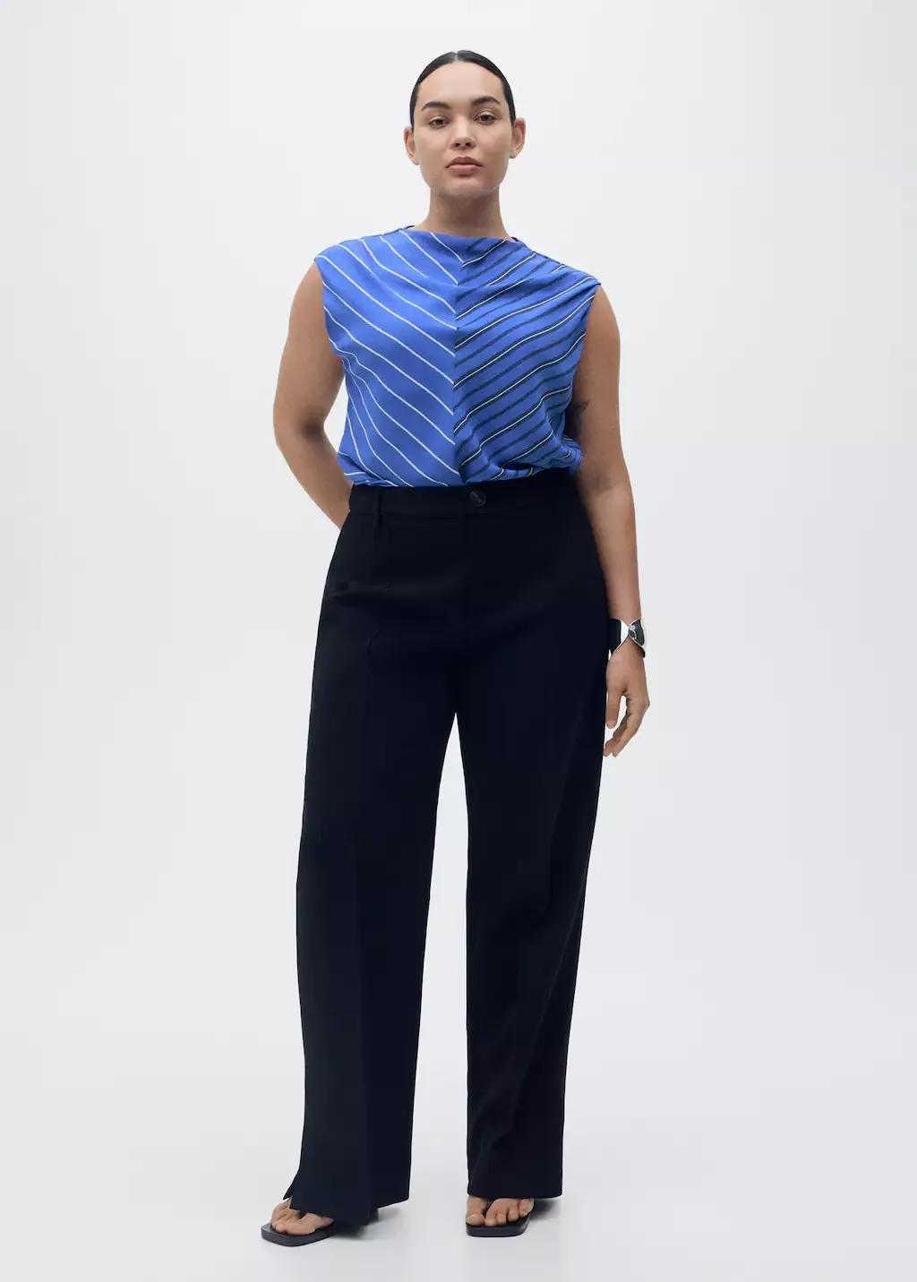 MEDIUM BLUE Combined striped blouse, , large image number 2