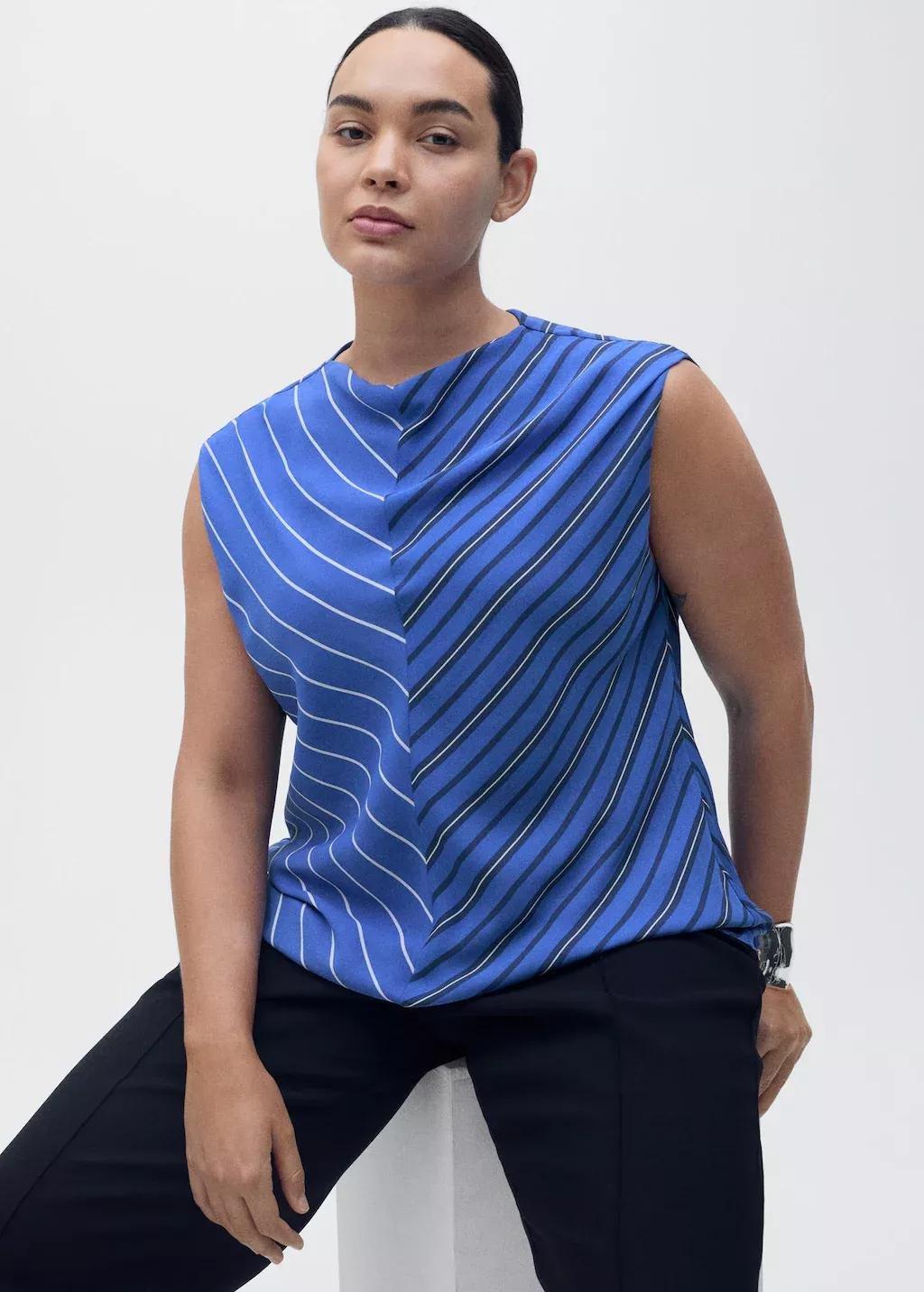 MEDIUM BLUE Combined striped blouse, , large image number 5
