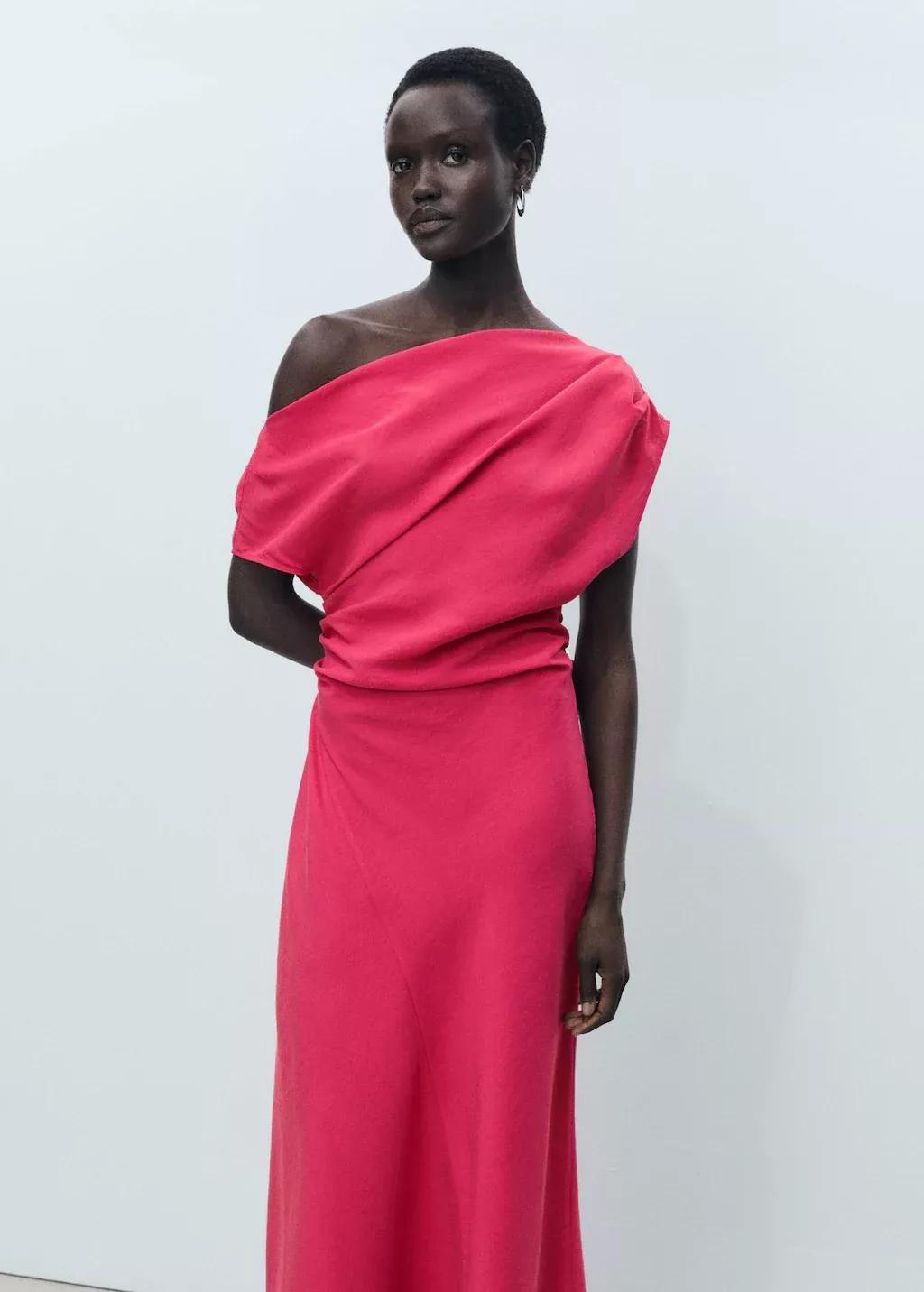 Red Asymmetrical Modal Dress, , large image number 0