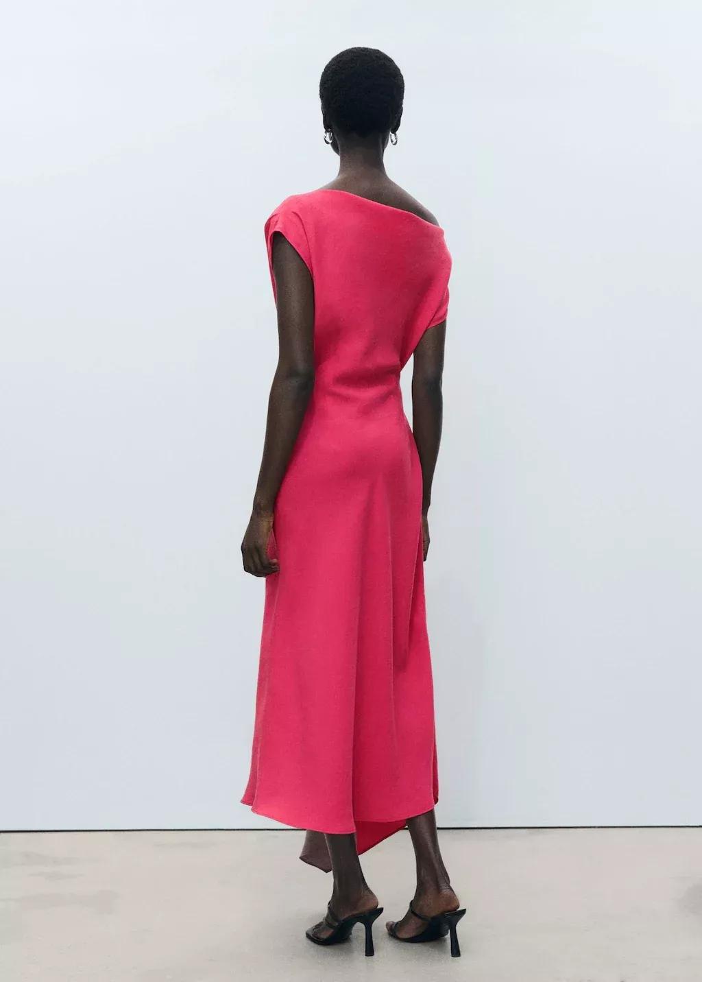 Red Asymmetrical Modal Dress, , large image number 4
