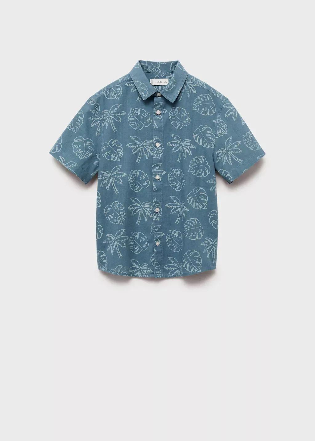 Blue Tropical Print Shirt, Kids Boy, , large image number 0
