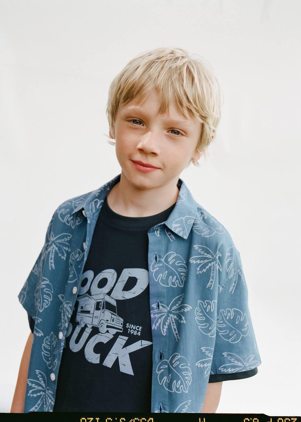 Blue Tropical Print Shirt, Kids Boy, , large image number 2