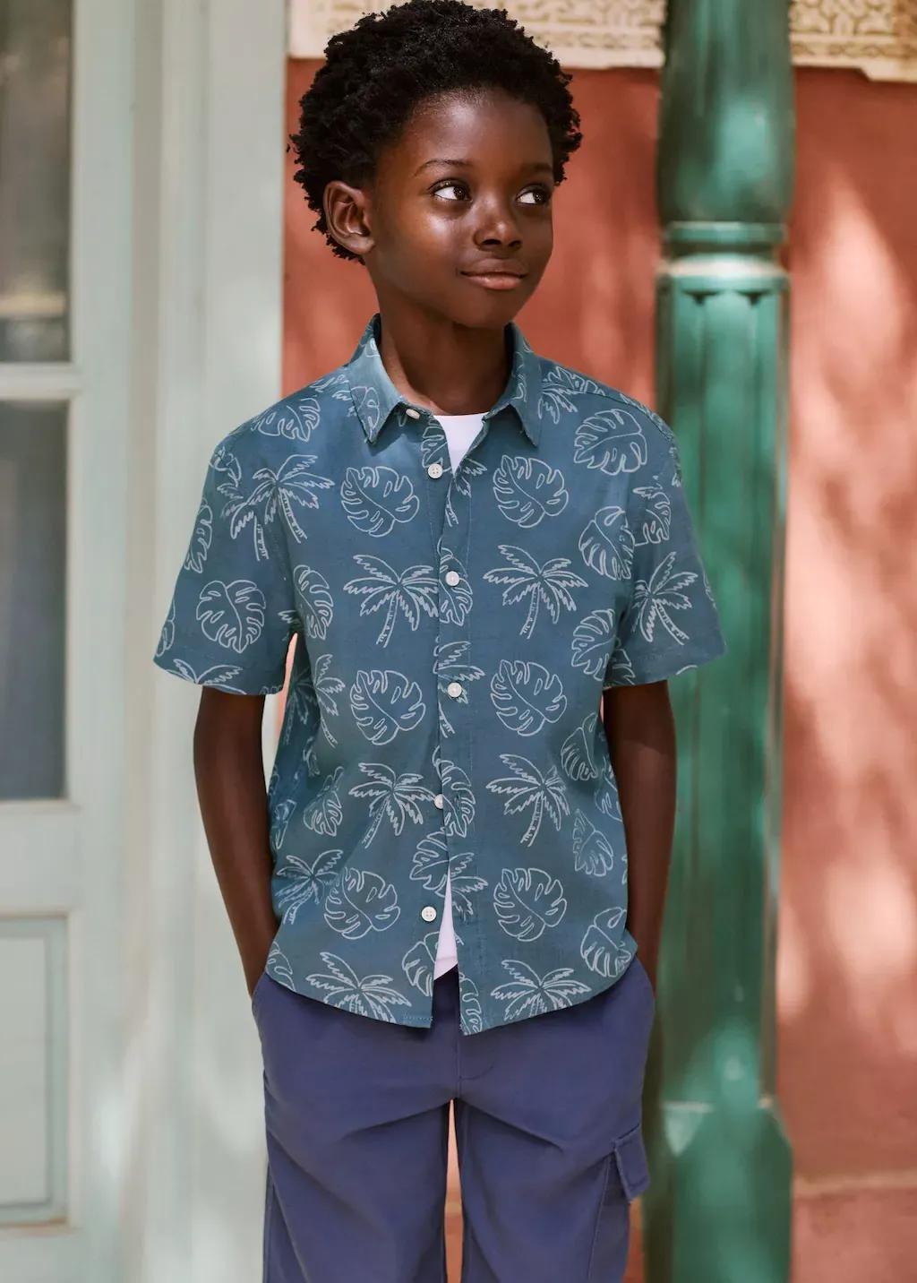 Blue Tropical Print Shirt, Kids Boy, , large image number 3