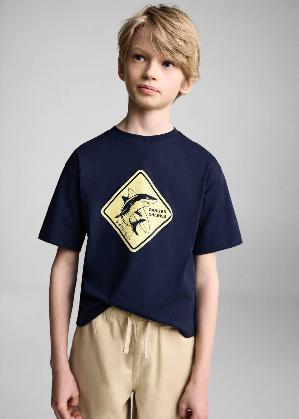 Navy Short-Sleeved Printed T-Shirt, Kids Boy, , large image number 0
