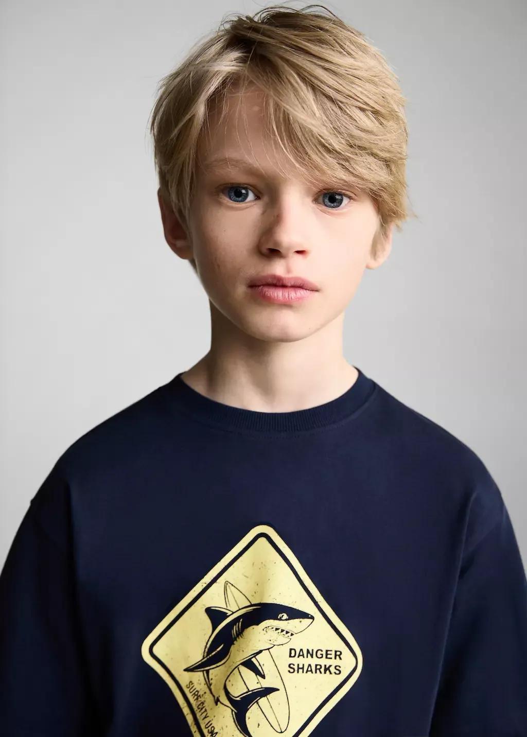 Navy Short-Sleeved Printed T-Shirt, Kids Boy, , large image number 1