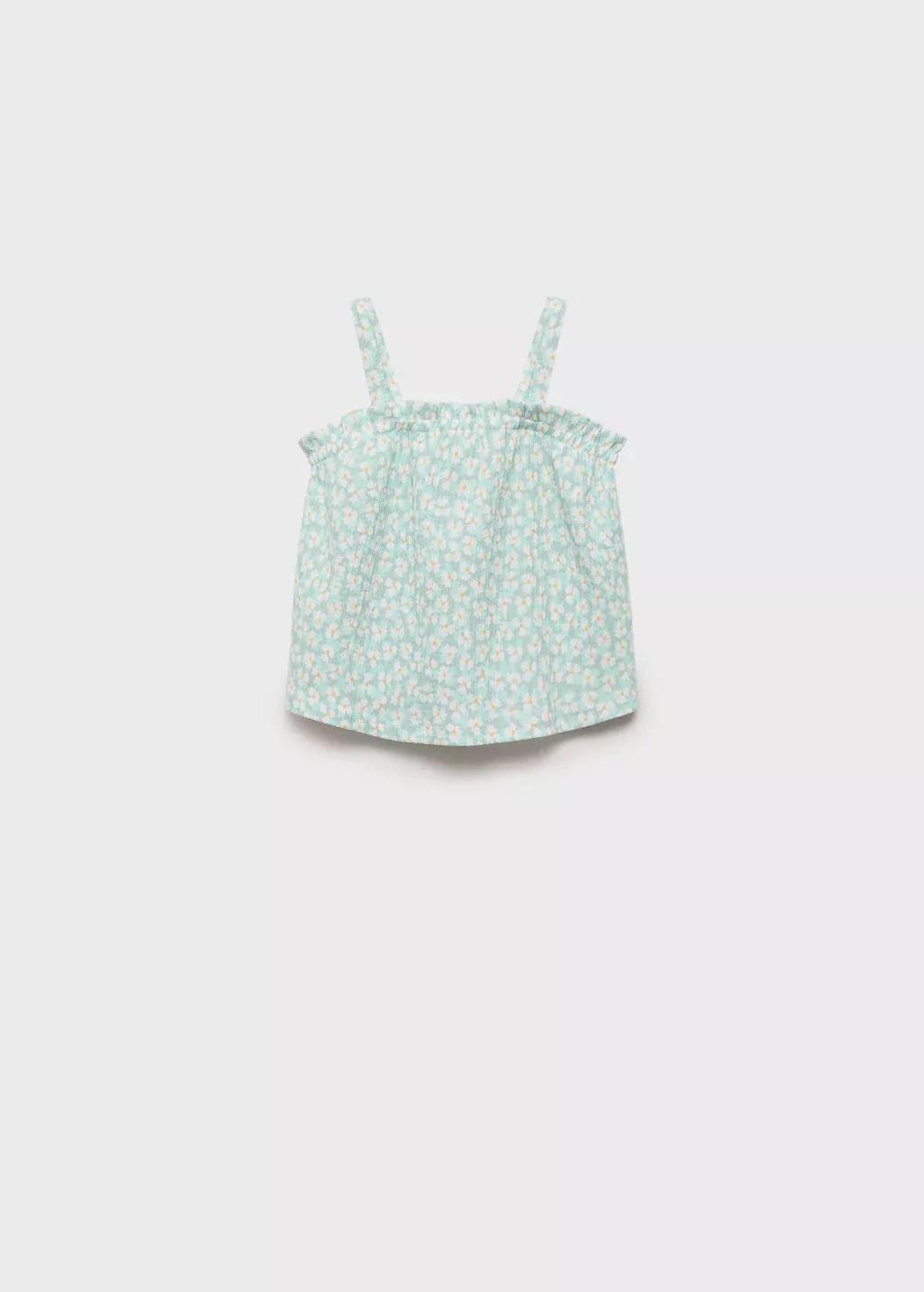 Turquoise Printed Strap Top, Baby Girl, , large image number 0