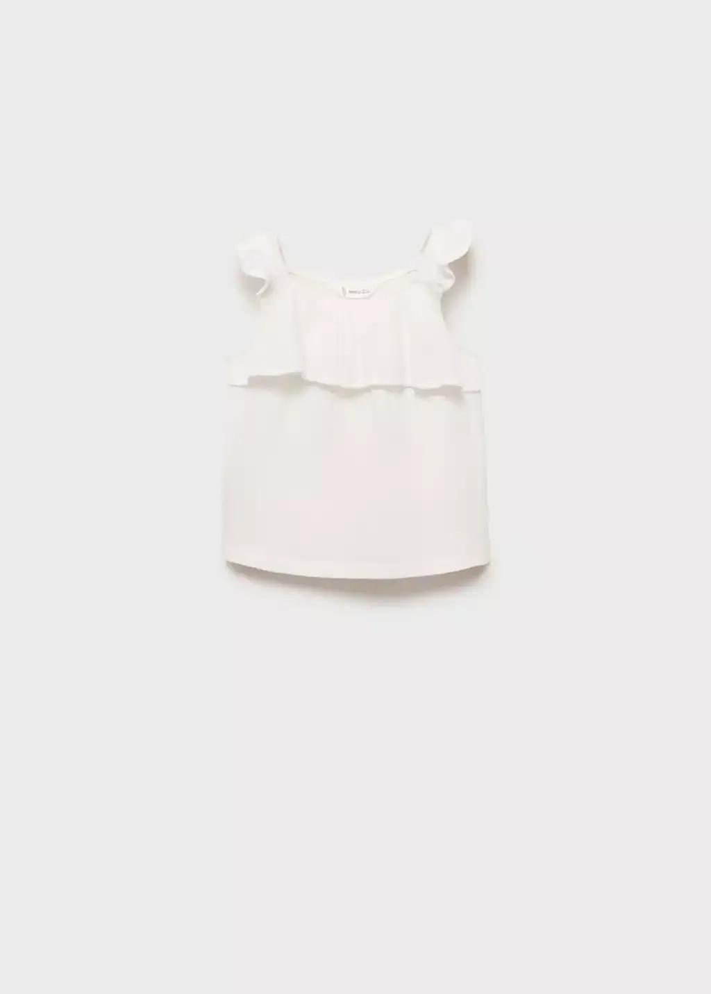 White Ruffle Textured T-Shirt, Baby Girl, , large image number 0