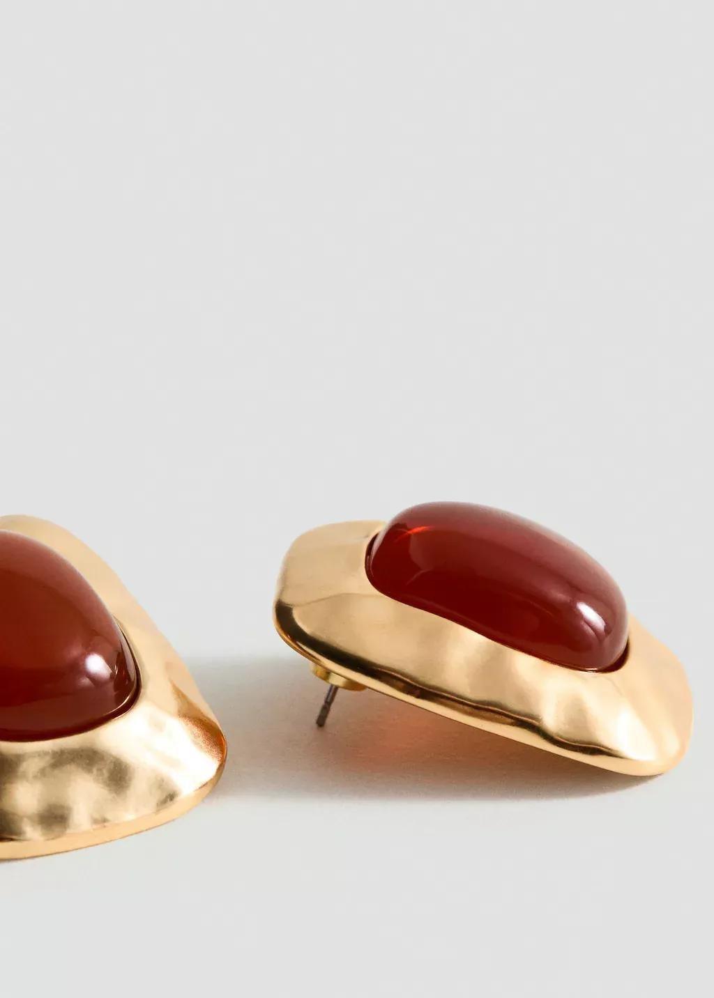 Gold Combined Resin Stone Earrings, , medium
