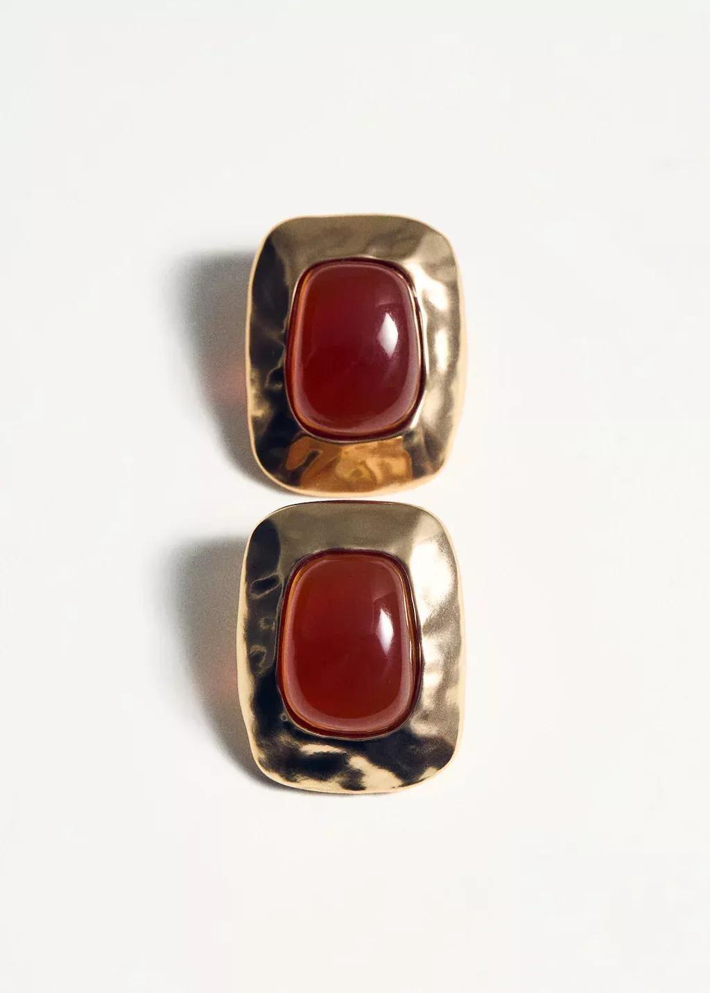 Gold Combined Resin Stone Earrings, 0201_OR, large image number 1