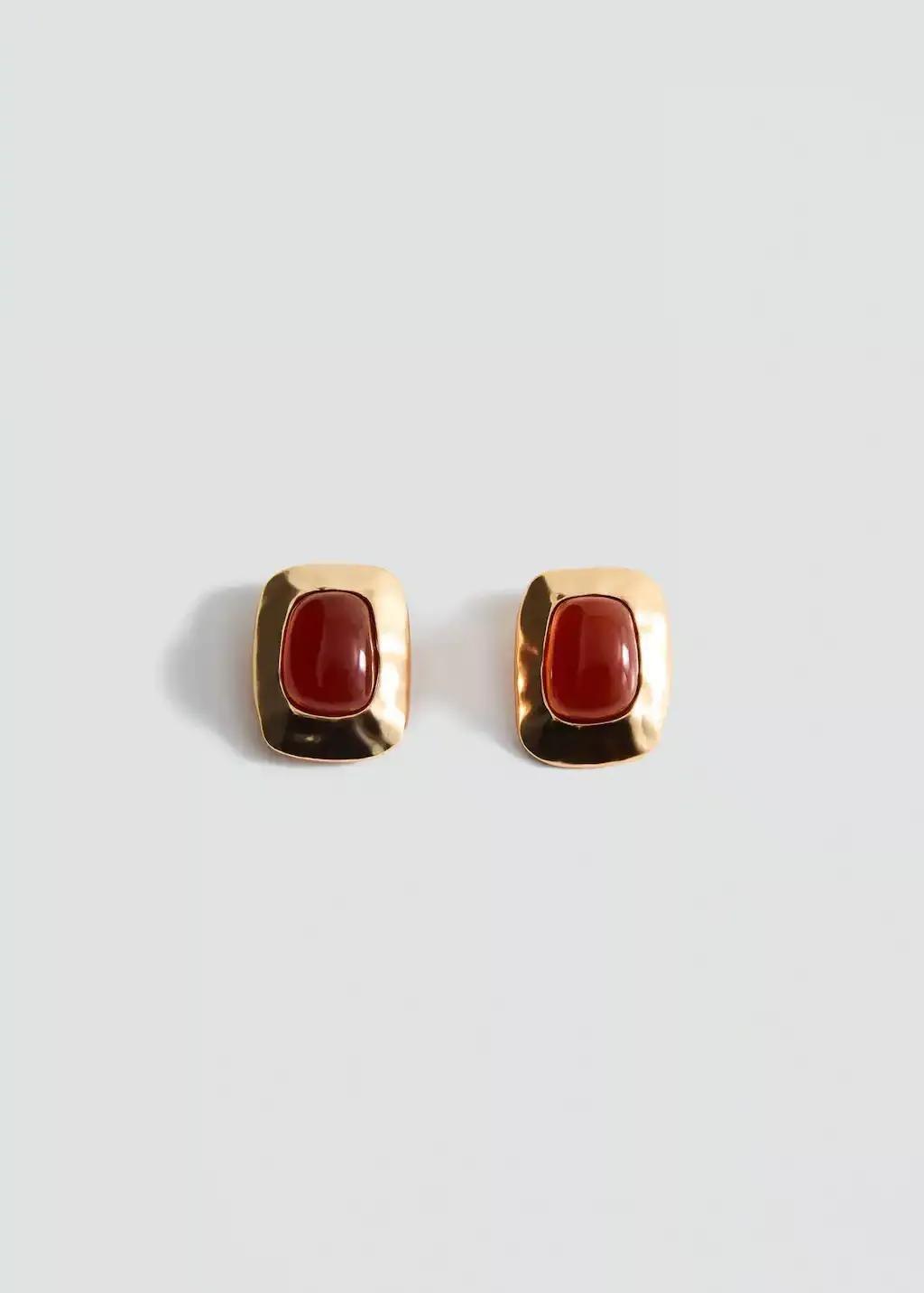 Gold Combined Resin Stone Earrings, 0201_OR, large image number 2