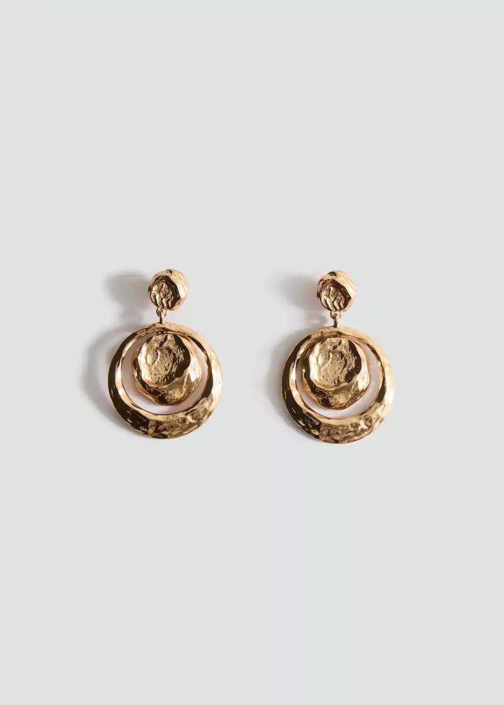 Gold Hanging Earrings With Circular Design, 0201_OR, large image number 3