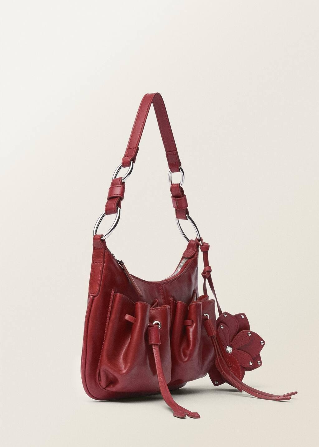 RED Leather shoulder bag with gathered pockets, Red, large image number 0