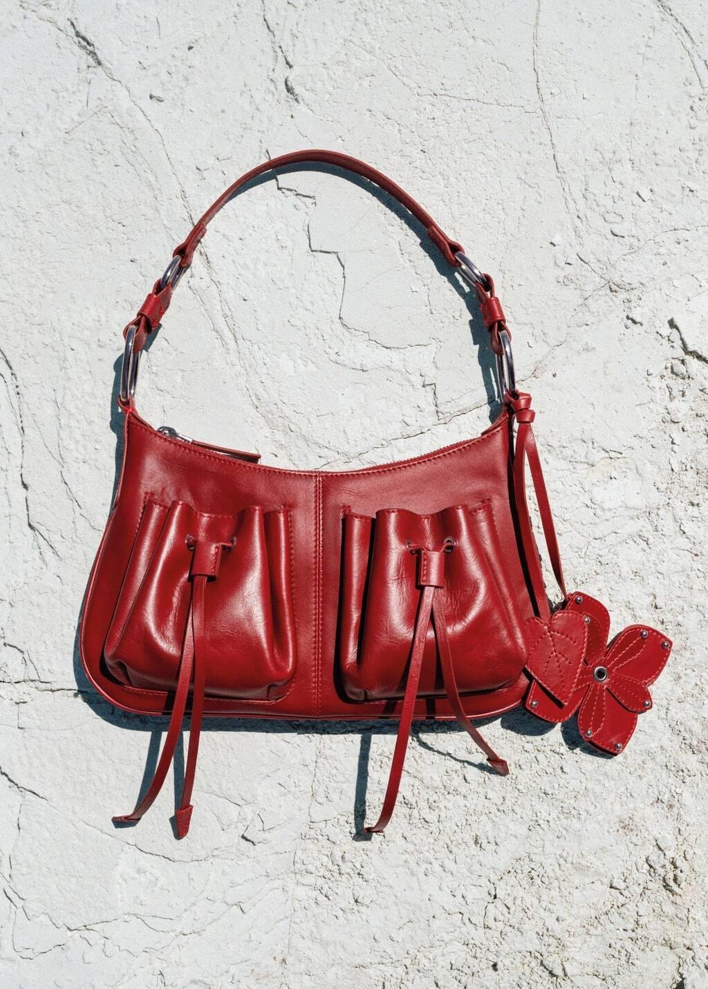 RED Leather shoulder bag with gathered pockets, Red, large image number 7