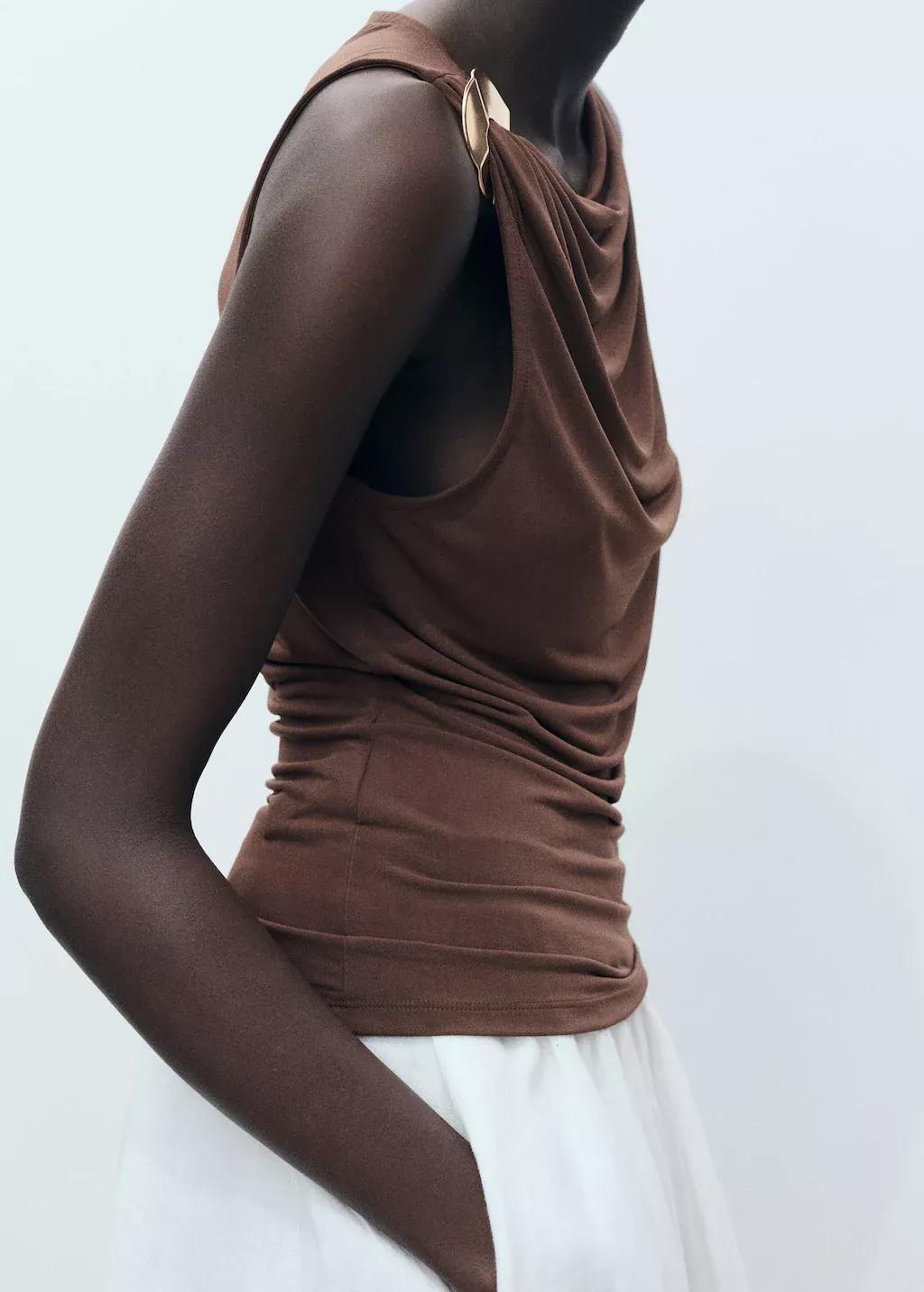Brown Fitted Top With Metallic Detail, , large image number 0