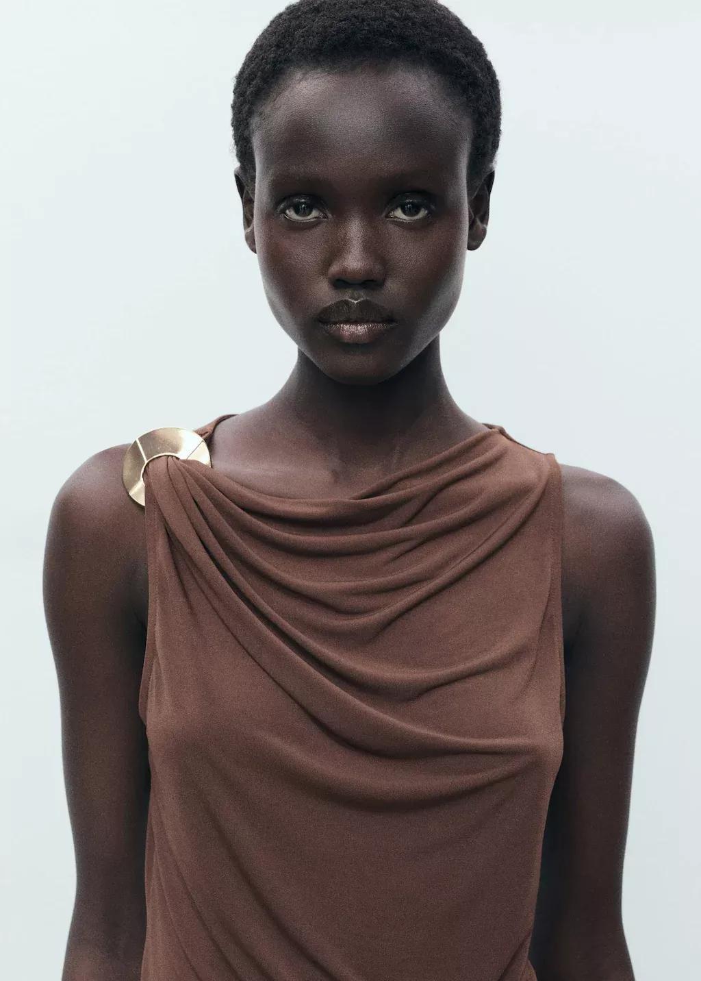 Brown Fitted Top With Metallic Detail, , large image number 1