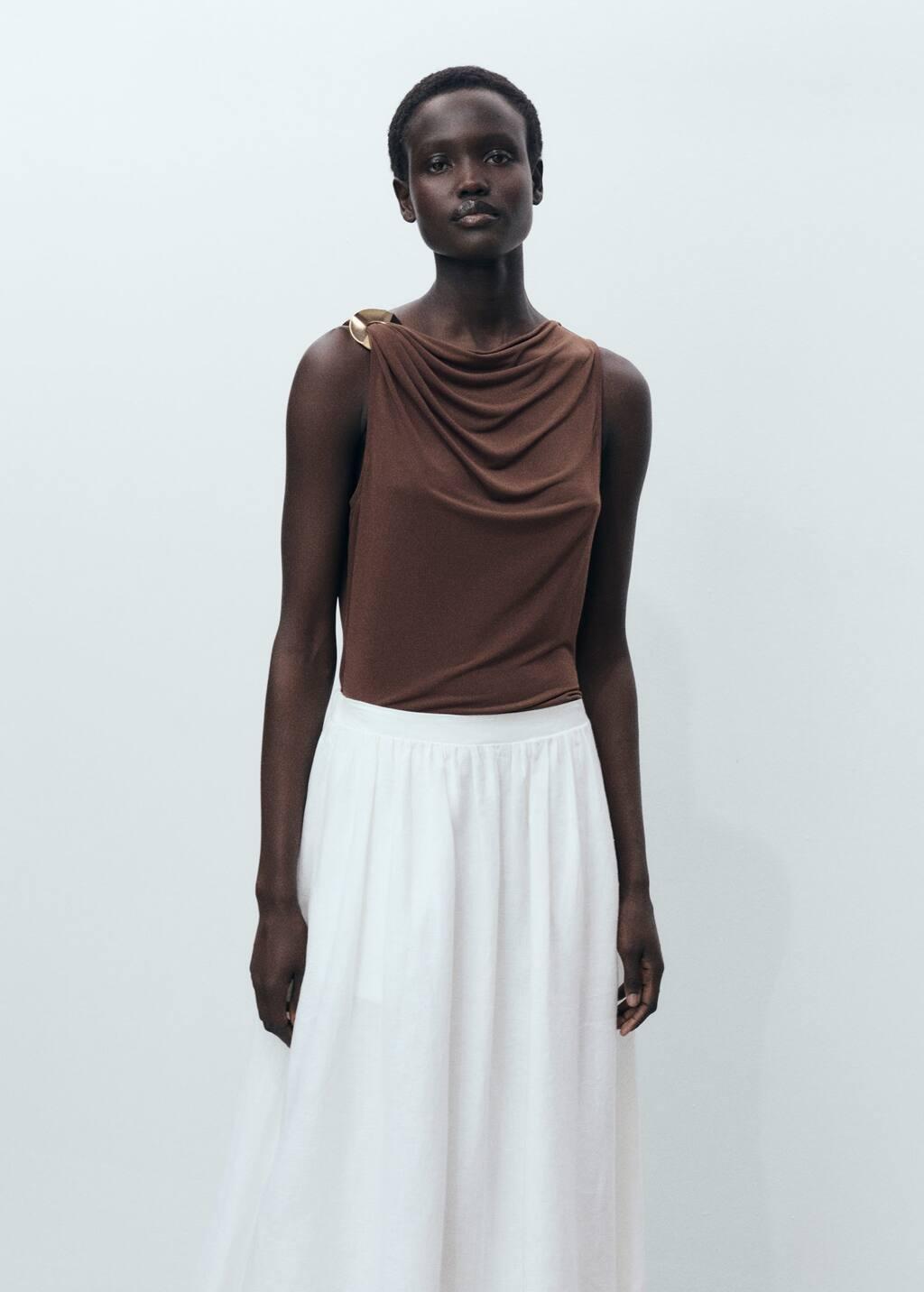 Brown Fitted Top With Metallic Detail, , large image number 3