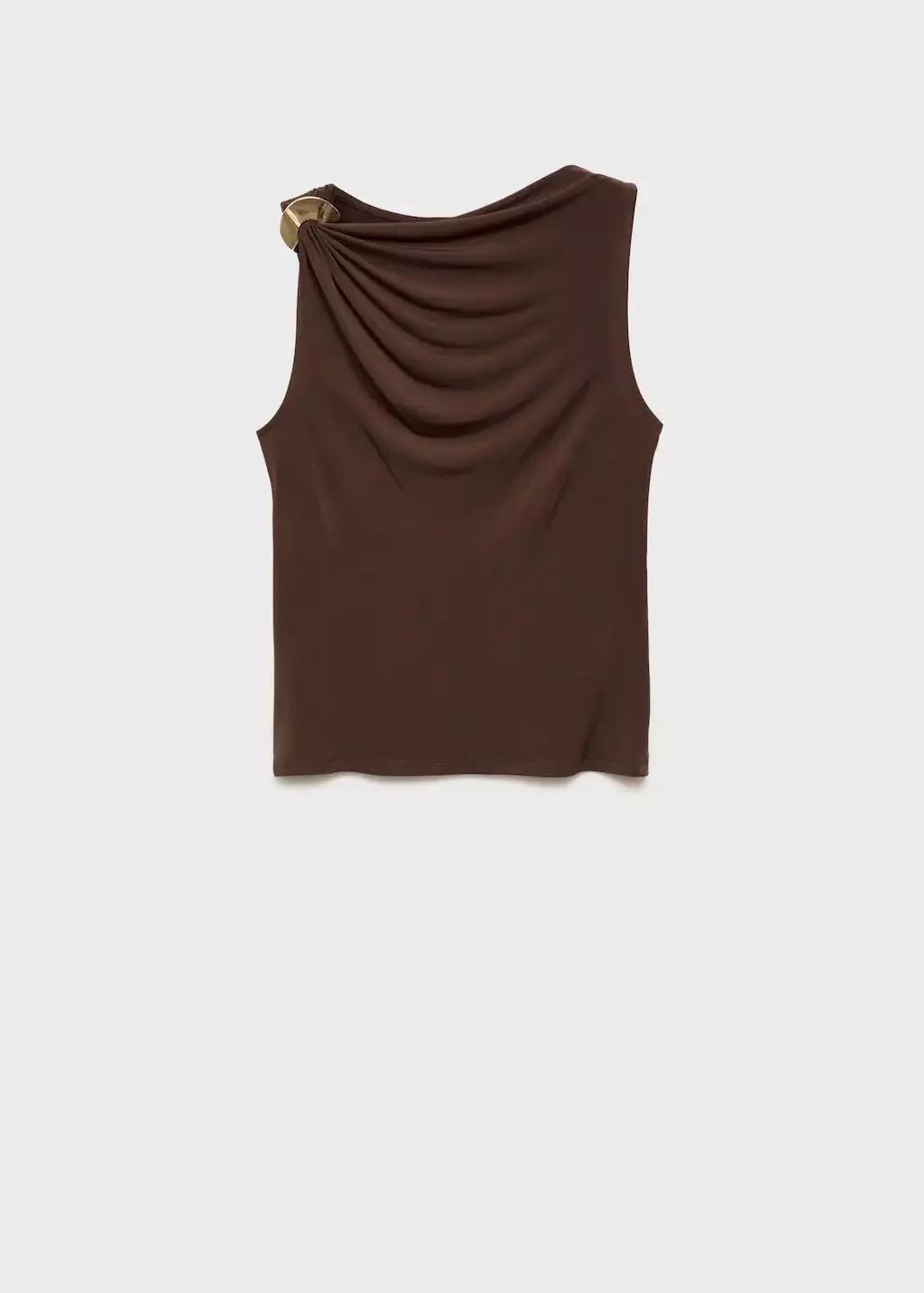 Brown Fitted Top With Metallic Detail, , large image number 4