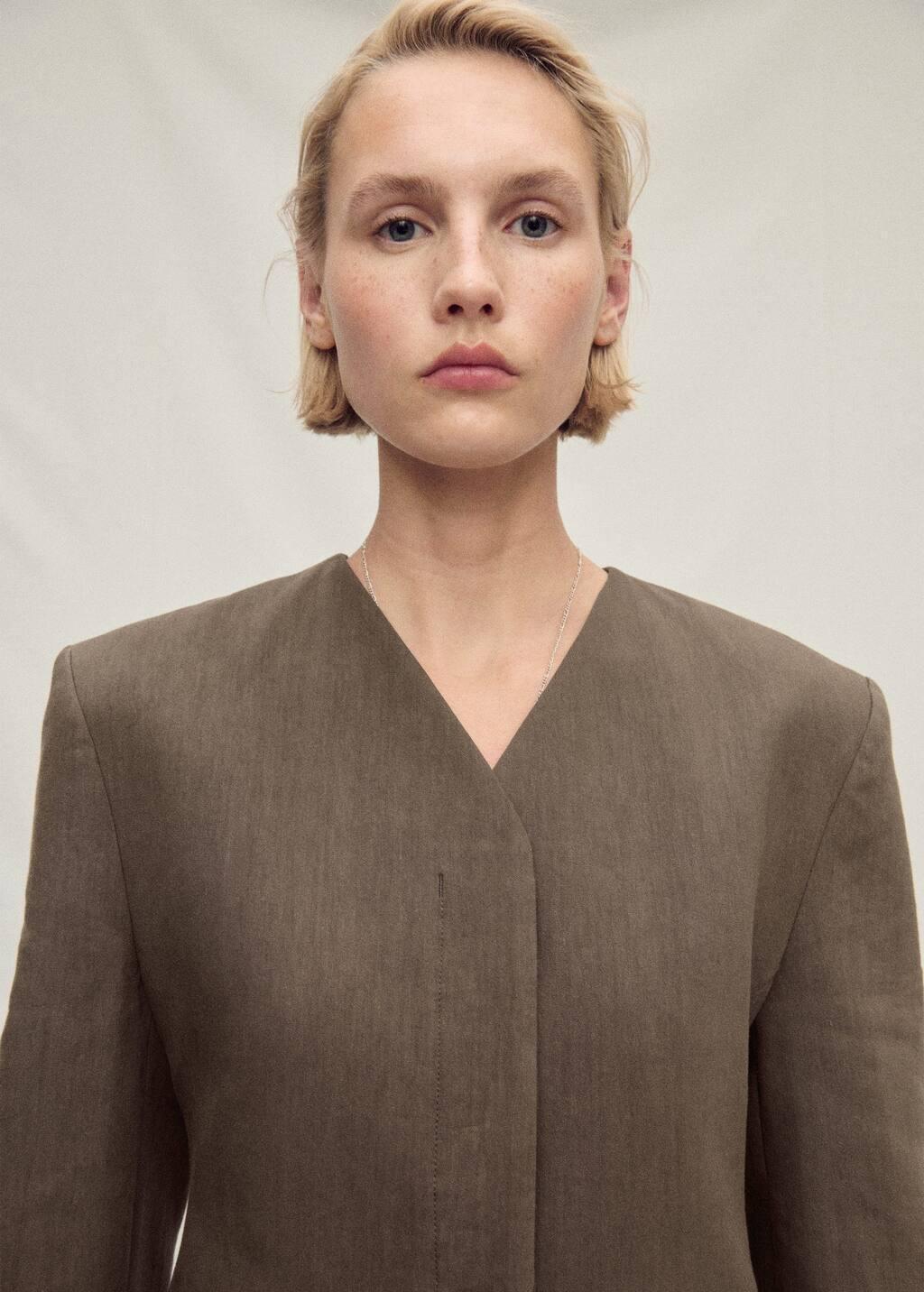 Khaki Seamless Linen Suit Jacket, , large image number 1