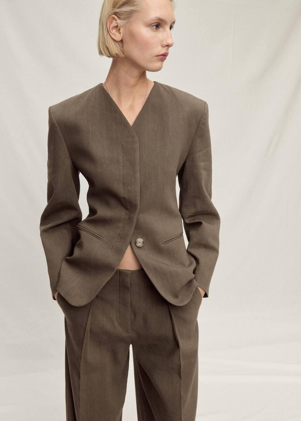 Khaki Seamless Linen Suit Jacket, , large image number 2