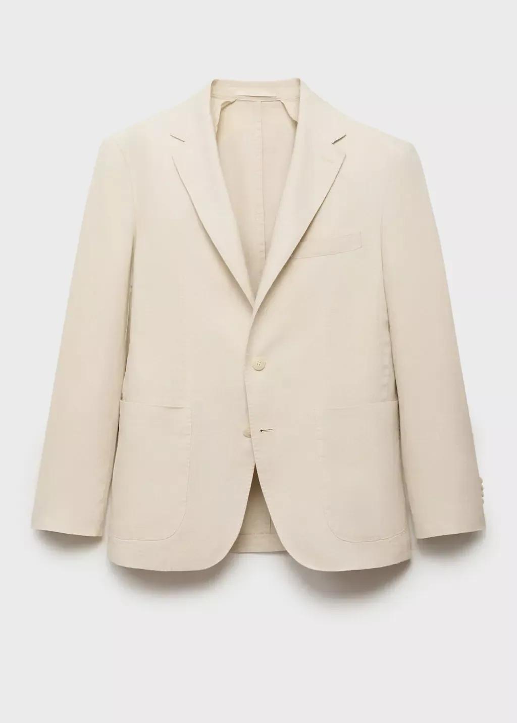 Beige Salerno 100% Linen Slim Fit Suit Blazer, , large image number 0
