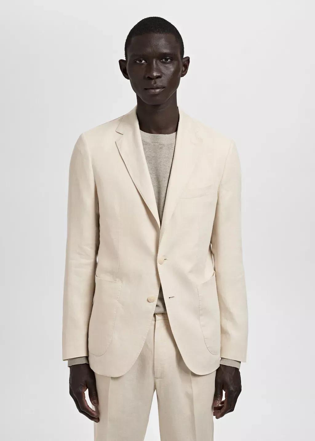 Beige Salerno 100% Linen Slim Fit Suit Blazer, , large image number 1