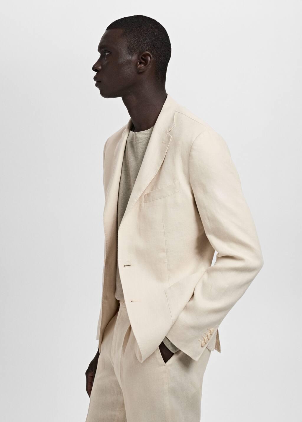 Beige Salerno 100% Linen Slim Fit Suit Blazer, , large image number 3