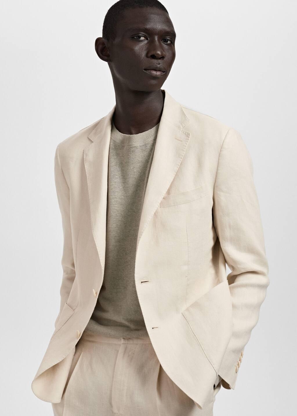 Beige Salerno 100% Linen Slim Fit Suit Blazer, , large image number 5