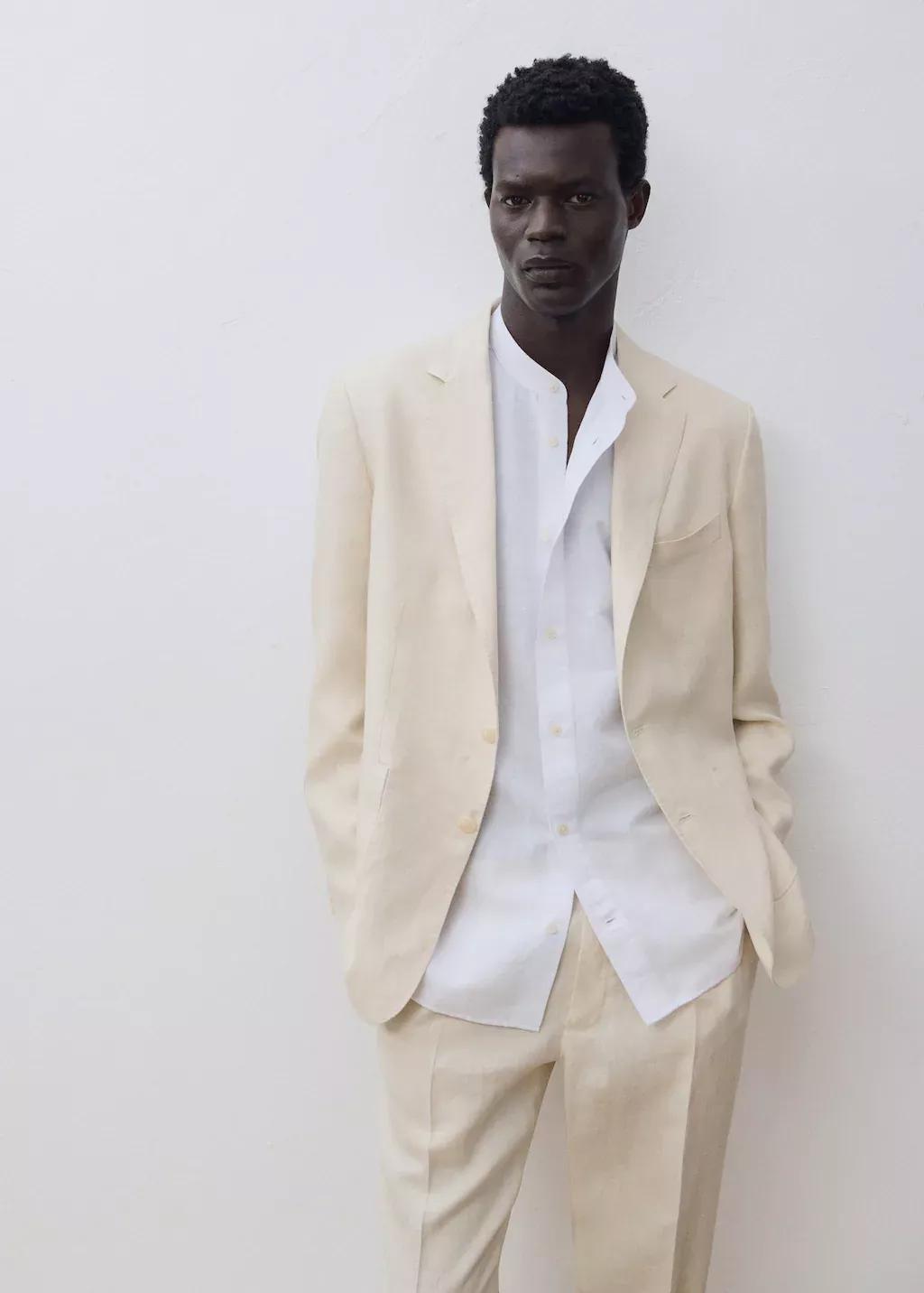 Beige Salerno 100% Linen Slim Fit Suit Blazer, , large image number 7