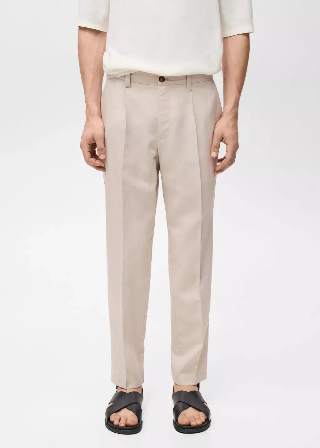 Brown Lt Pastel Regular-Fit Linen Trousers, , large image number 0
