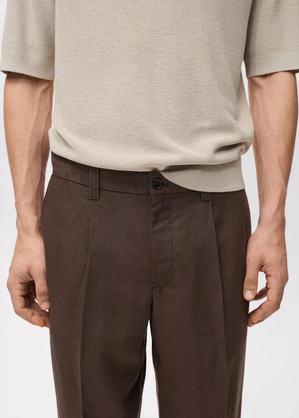 Brown Regular-Fit Linen Trousers, , large image number 1