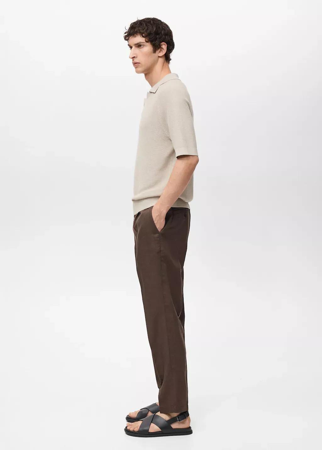 Brown Regular-Fit Linen Trousers, , large image number 2