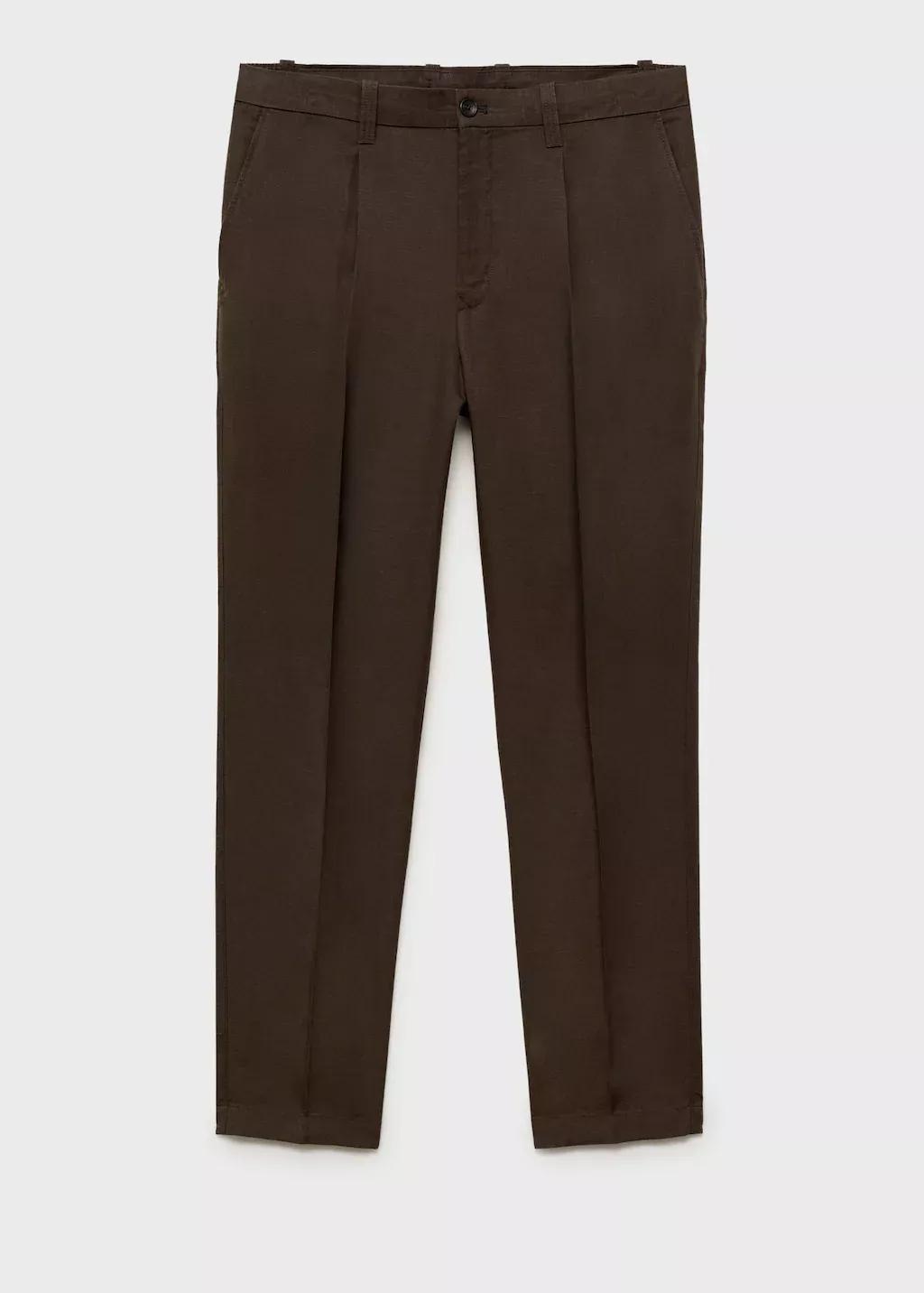 Brown Regular-Fit Linen Trousers, , large image number 3