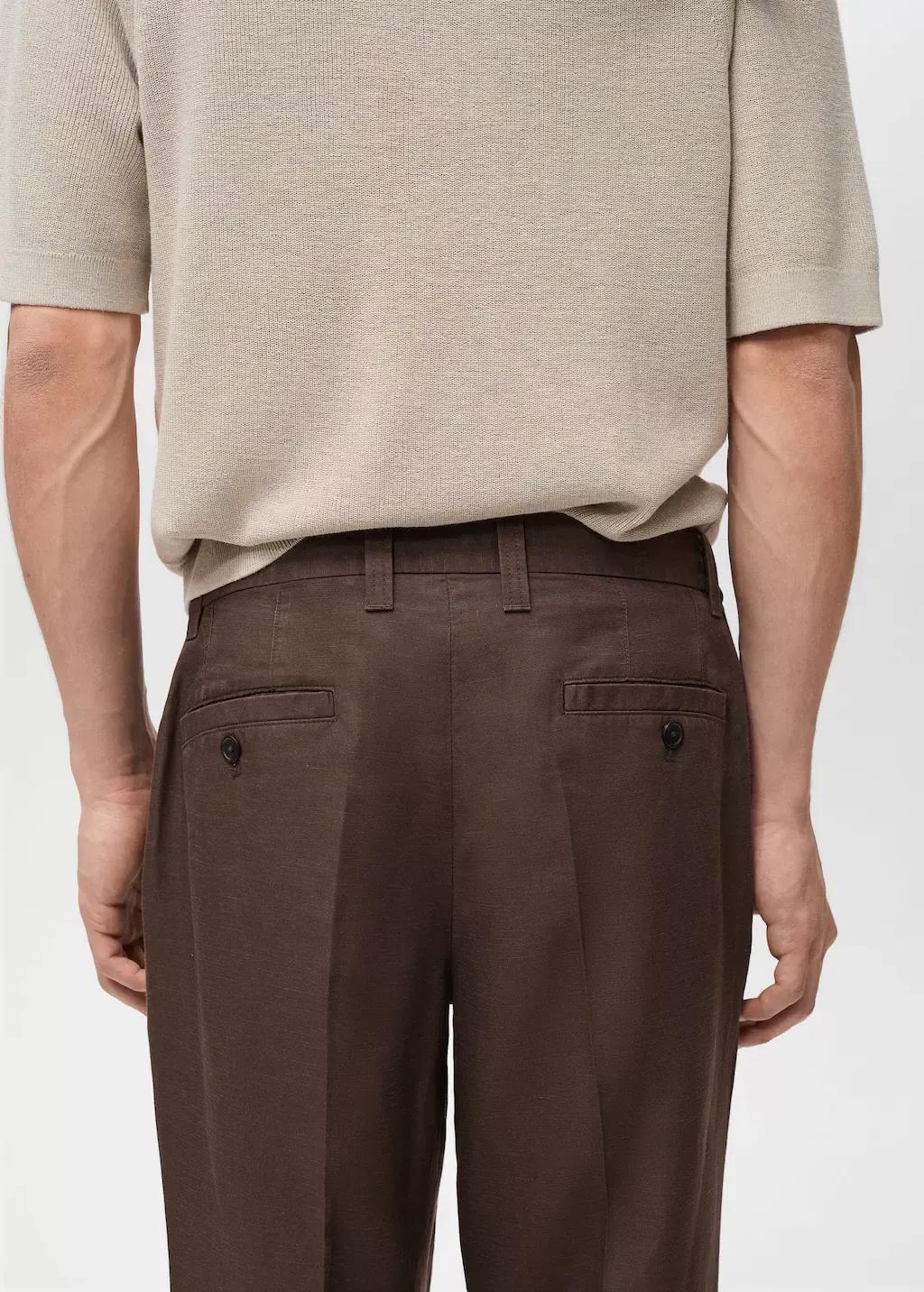 Brown Regular-Fit Linen Trousers, , large image number 4