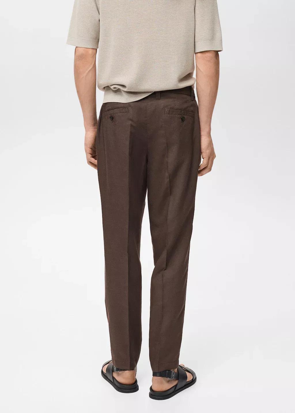 Brown Regular-Fit Linen Trousers, , large image number 6