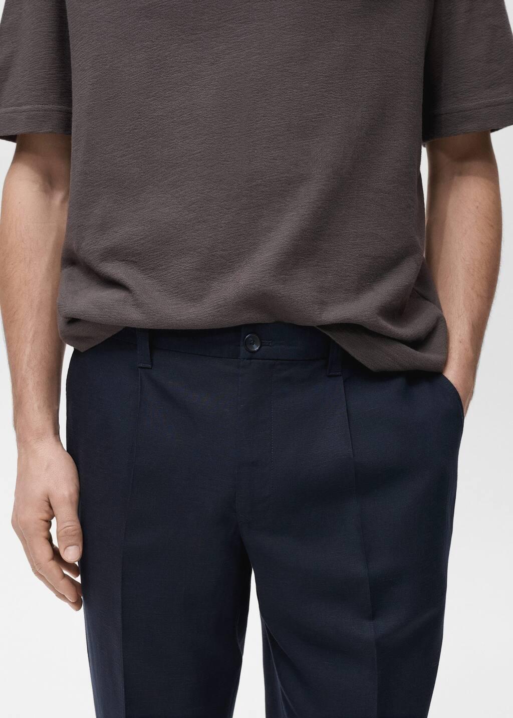 Navy Regular-Fit Linen Trousers, , large image number 1
