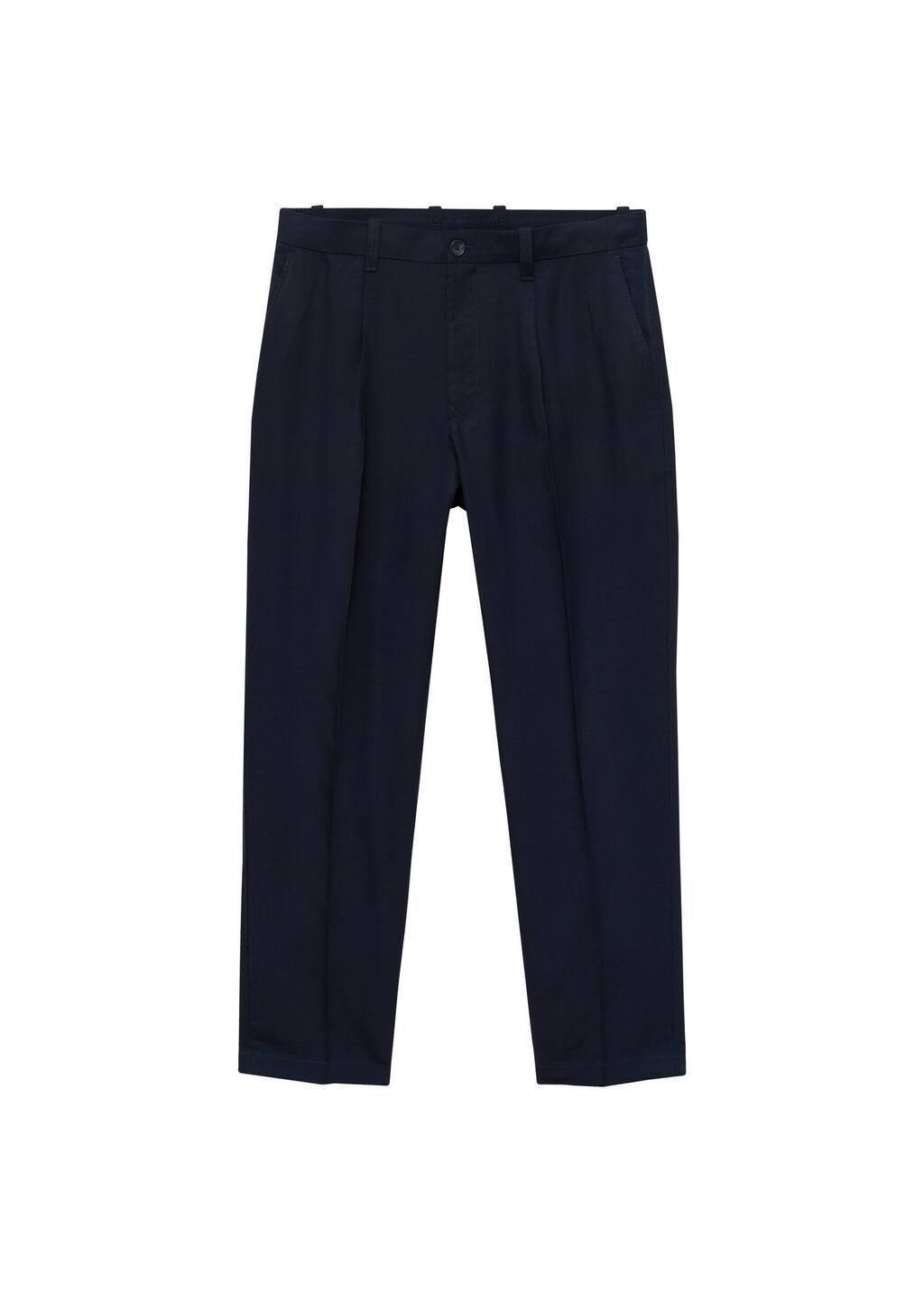 Navy Regular-Fit Linen Trousers, , large image number 2