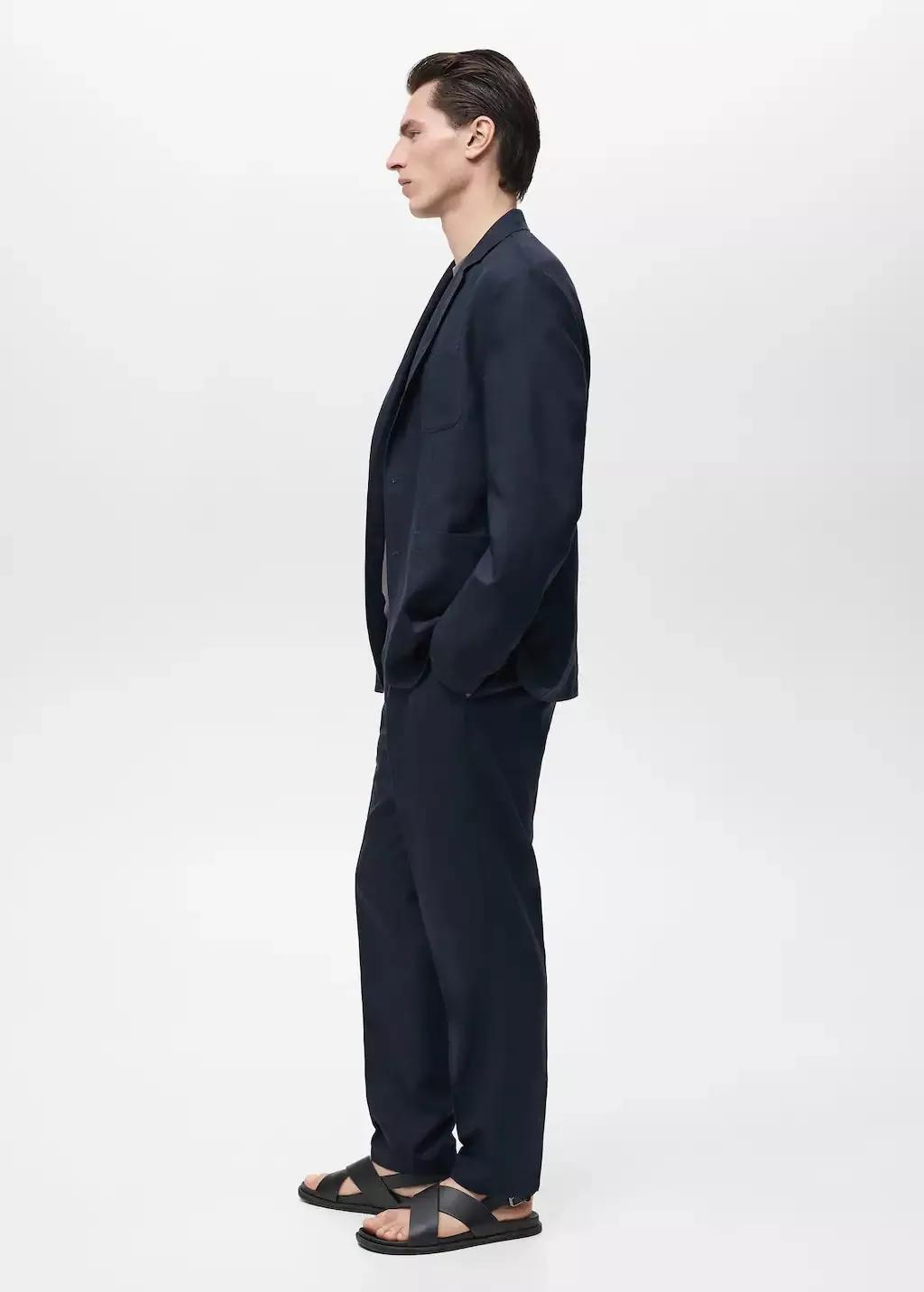 Navy Regular-Fit Linen Trousers, , large image number 3